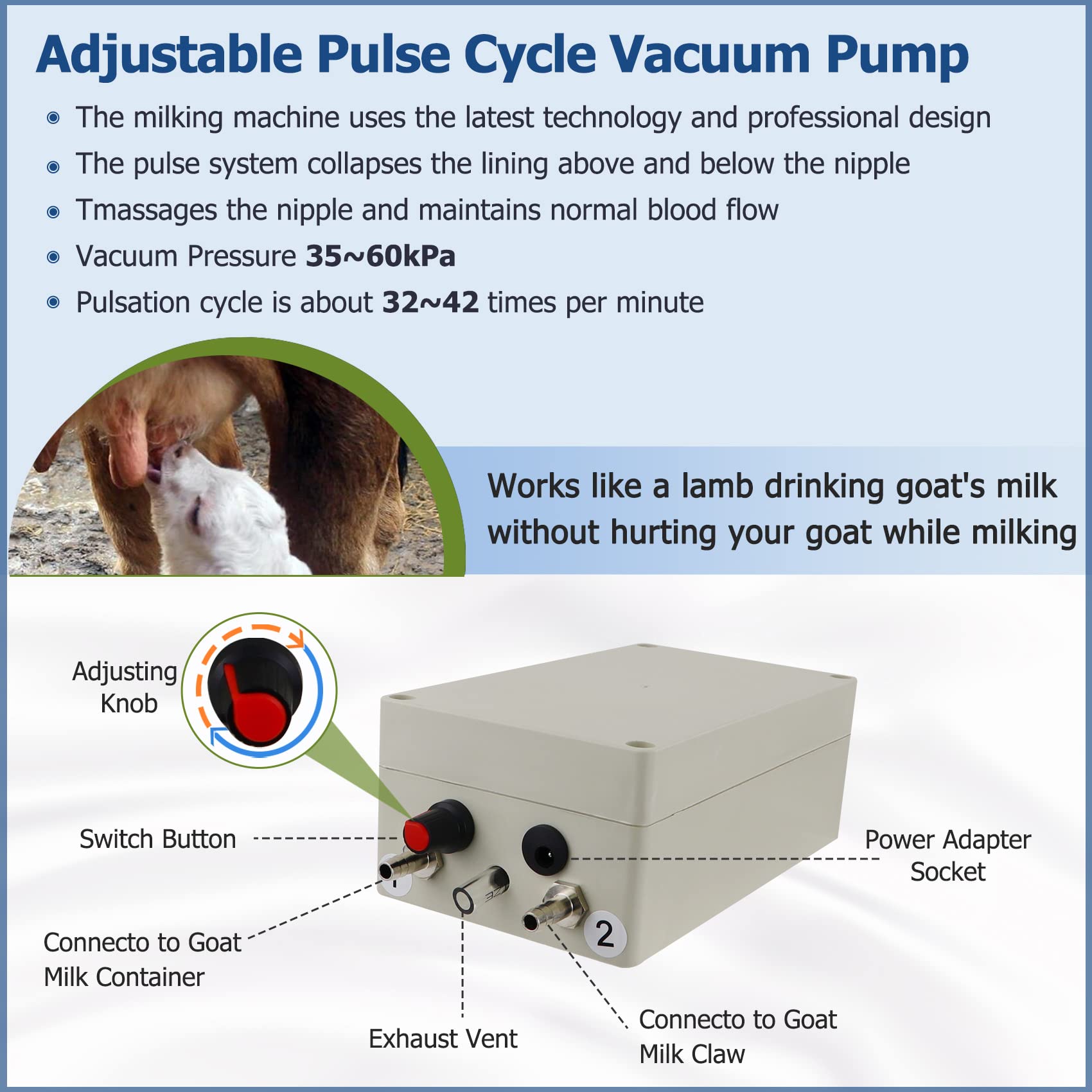 2025 Upgraded 7L Electric Goat Milking Machine - Adjustable Suction Pulsation Vacuum System with Stainless Steel Bucket | Portable Livestock Milker for Small Farms & Homesteads (US Plug) | Perfect for Dairy Goats, Sheep & Small Livestock