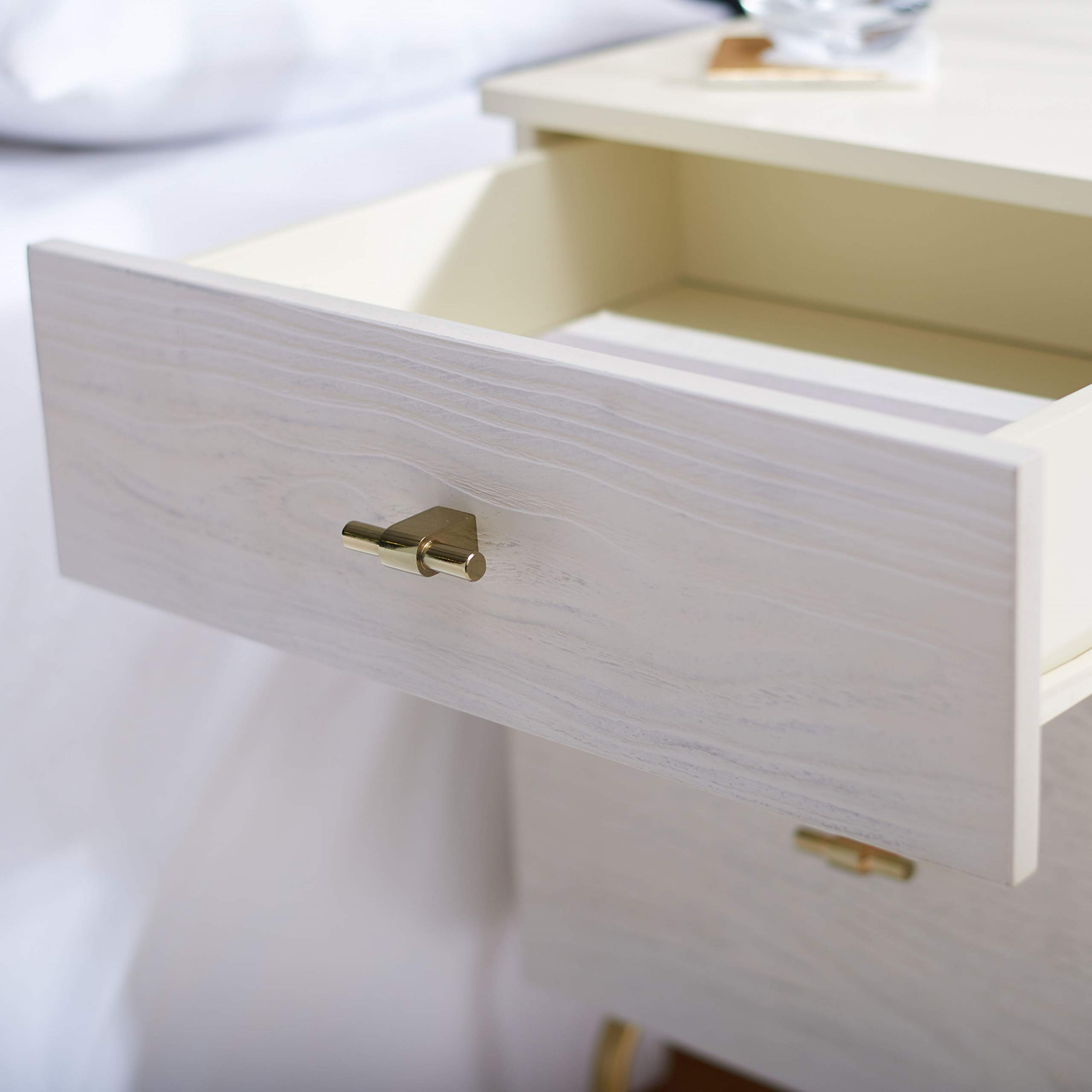 SAFAVIEH Genevieve 2-Drawer Nightstand - Cream & White Washed Wood Bedside Table for Bedroom, Living Room & Office - Compact Storage Furniture with Smooth Gliding Drawers