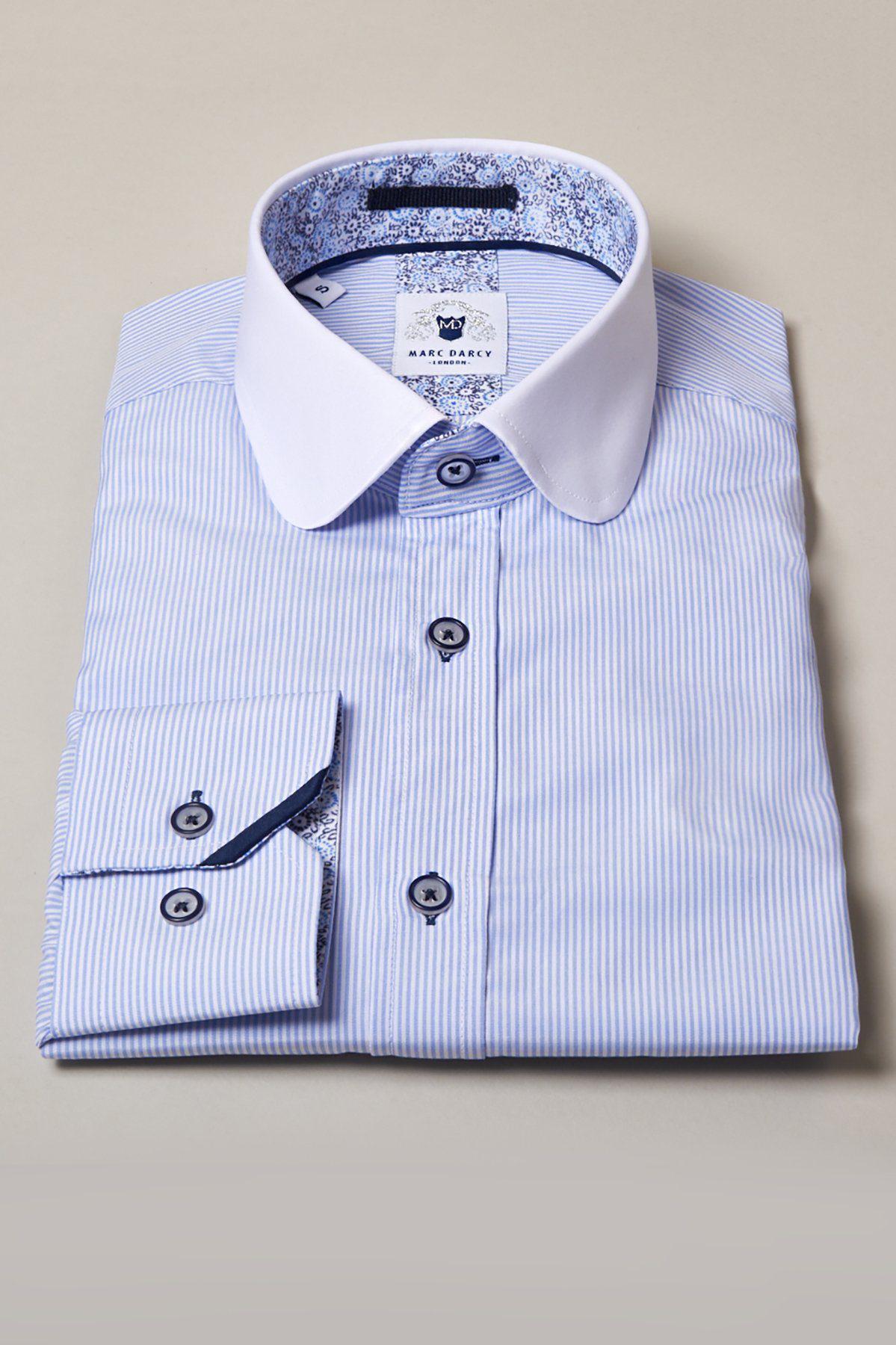 Shelby Sky Blue Stripe Penny Collar Shirt for Men - Classic Preppy Style Button Down Oxford Shirt - Perfect for Business Casual, Office Wear & Summer Outfits