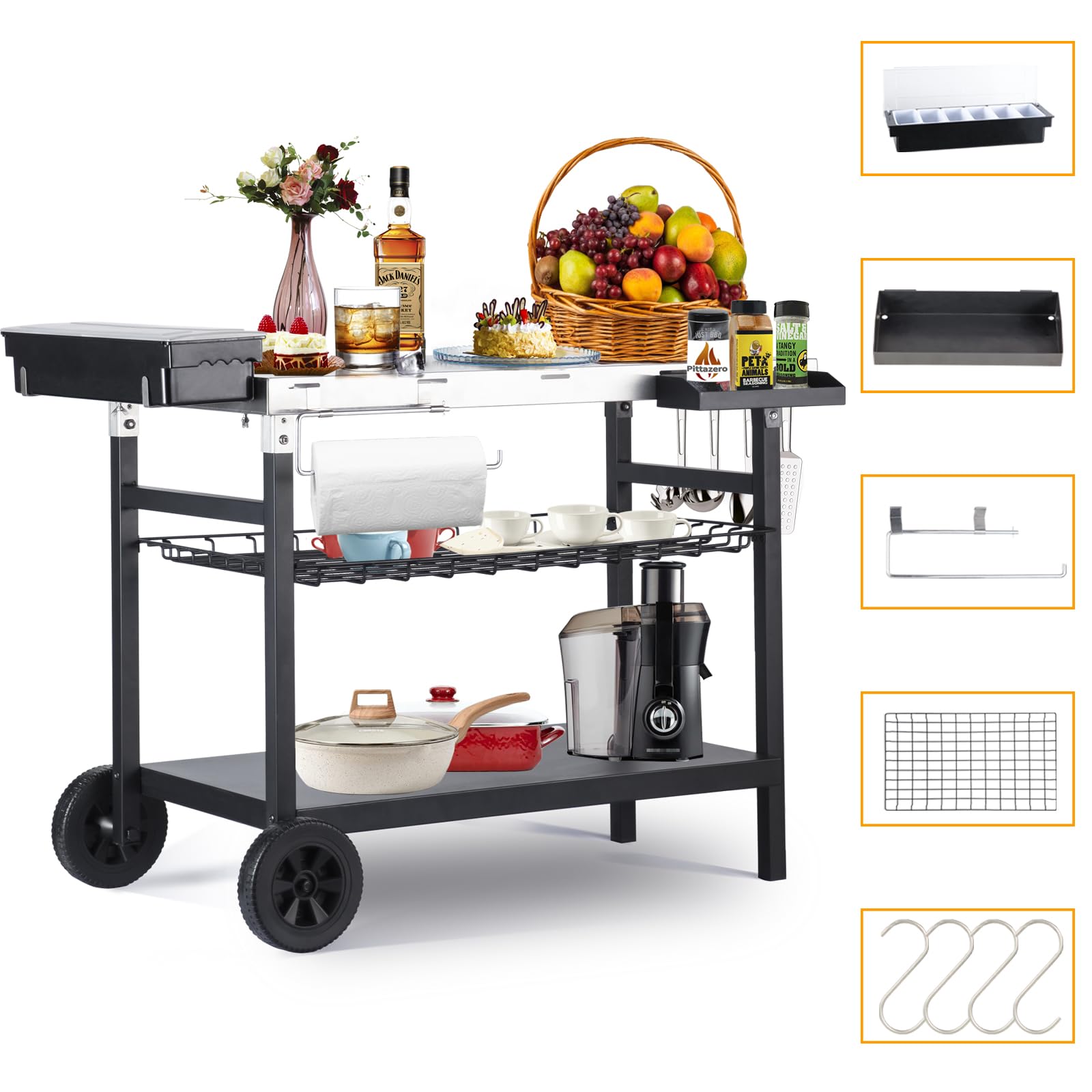 Premium Stainless Steel Outdoor Grill Cart with Wheels - Heavy Duty BBQ Prep Table for Backyard, Patio & Camping - Perfect for Grilling, Smoking & Outdoor Cooking Accessories
