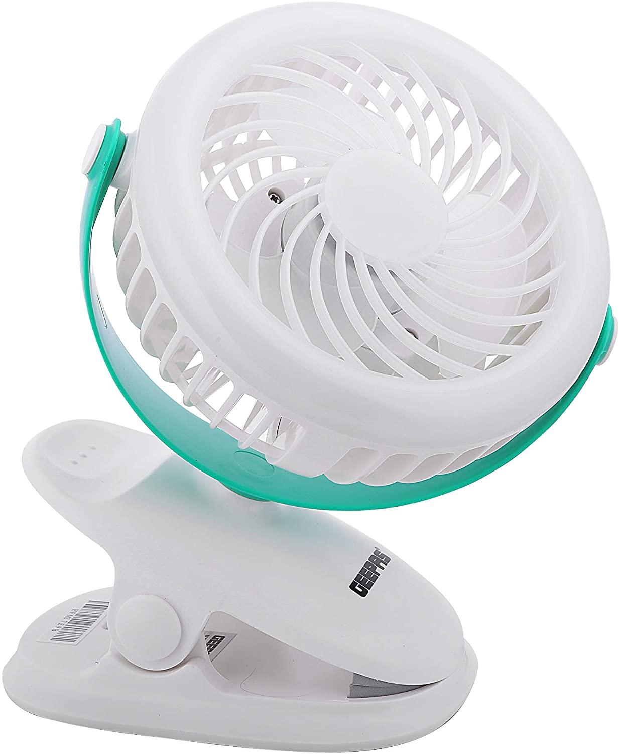 Geepas GF21137 Rechargeable Clip Fan with LED Light - Portable Cooling Fan for Home, Office, Camping & Outdoor Use