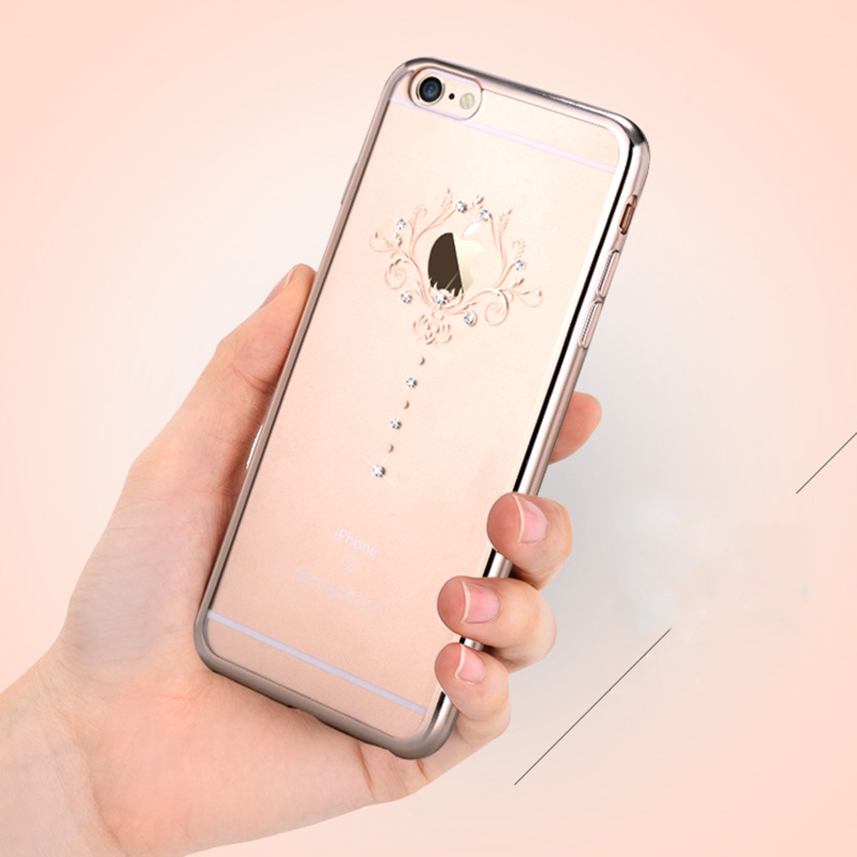 Premium iPhone 6s Plus Case with Swarovski Crystals - Devia Schalke Floral TPU Protective Cover for iPhone 6 Plus/6s Plus (5.5 Inch) in Champagne Gold - Elegant Protection for Daily Use & Special Occasions