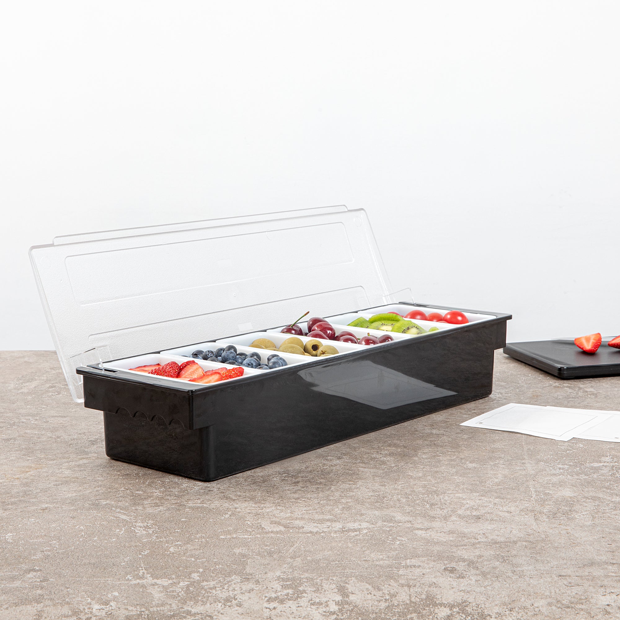 Bar Lux Black Plastic Condiment Caddy - 6 Compartment Organizer (19.5
