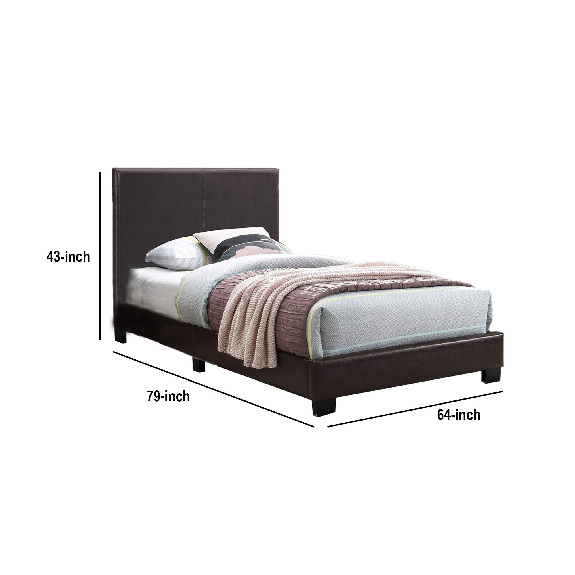 Benjara Transitional Style Leatherette Queen Size Bed Frame with Padded Headboard - Brown Faux Leather Upholstered Platform Bed - Perfect for Master Bedroom, Guest Room or Apartment