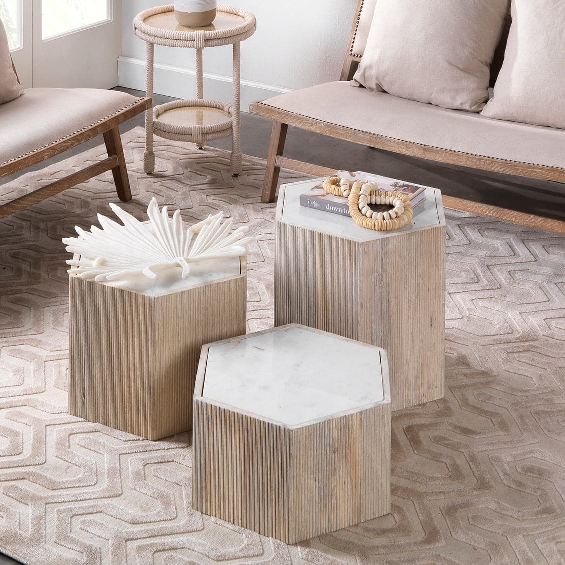 Hexagon Wooden Coffee Table with Argan Oil Finish - Perfect for Living Room, Lounge, and Modern Home Decor