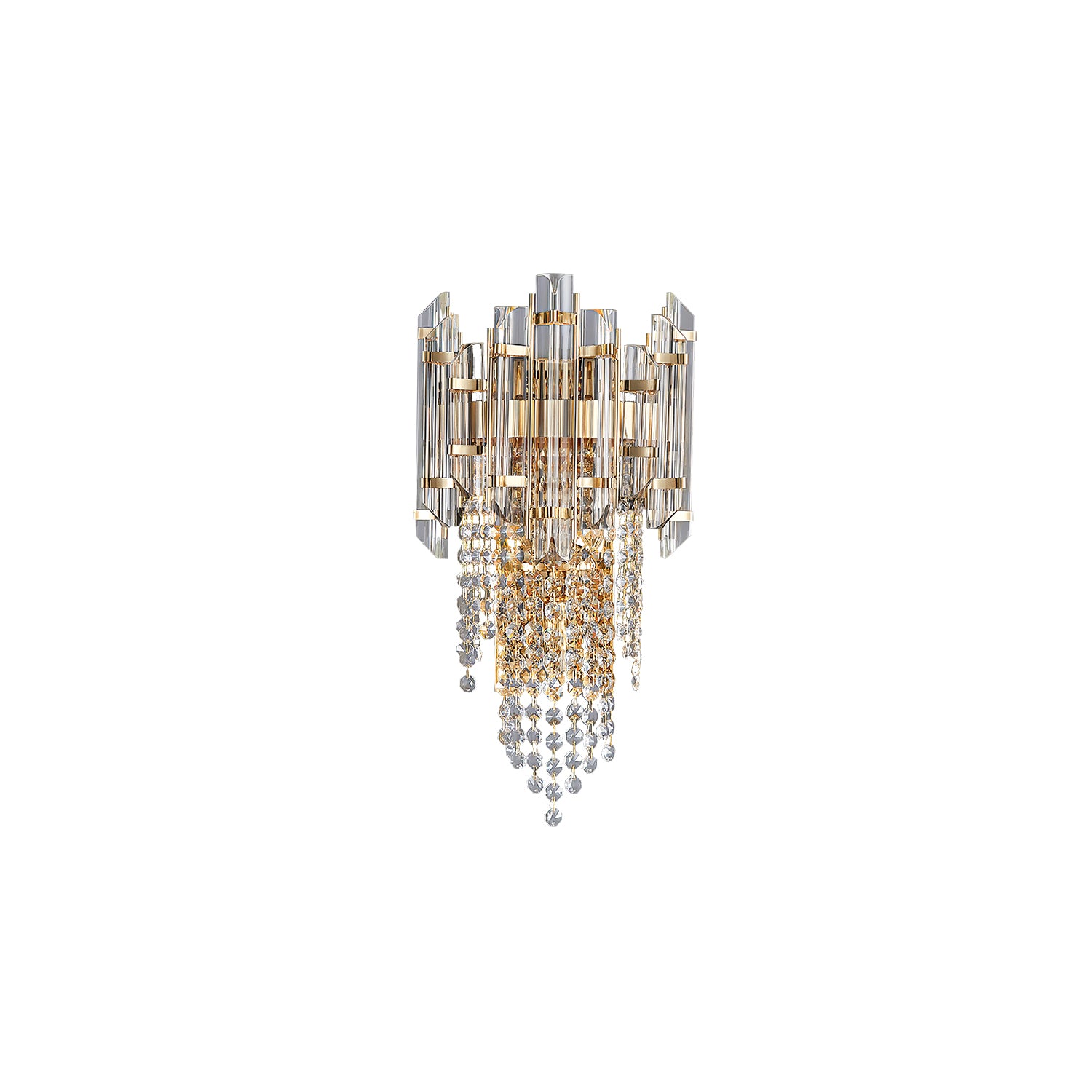 Crystal Tiered Wall Sconce - Elegant Clear Glass Light Fixture for Living Room, Bedroom, or Hallway Decor