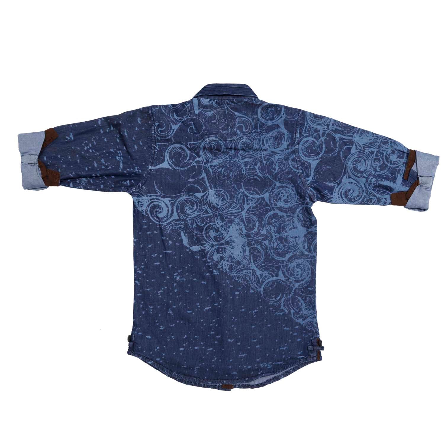 Trendy Mashup Wave Print Denim Shirt for Men & Women - Stylish Casual Button-Up Top for Streetwear, Music Festivals & Everyday Outfits