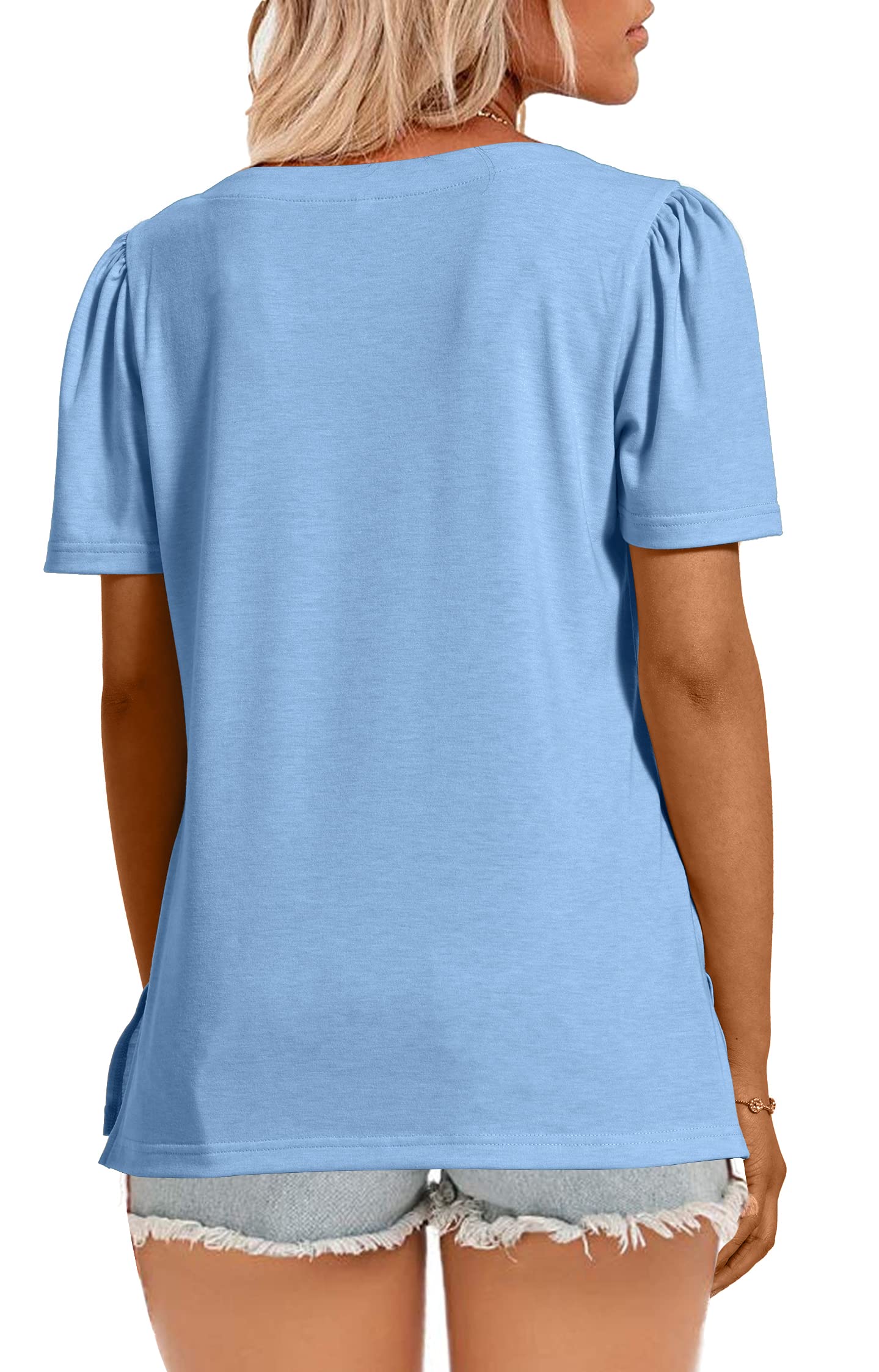 JomeDesign Women's Casual Short Sleeve Square Neck T-Shirt - Puff Sleeve Loose Blouse for Summer | Perfect for Beach Outings, Brunch Dates & Everyday Wear