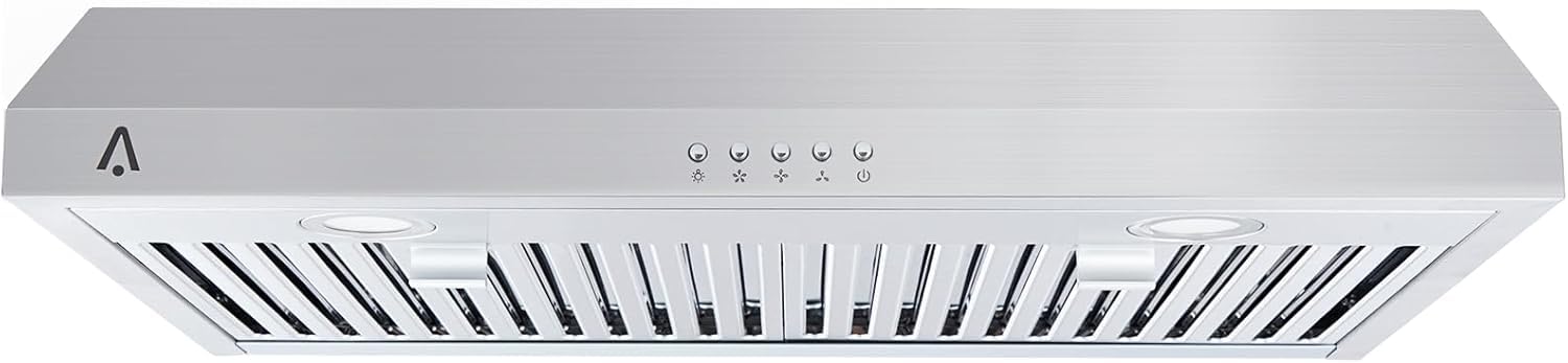30 Inch Stainless Steel Under Cabinet Range Hood - 300CFM 3-Speed Exhaust Fan with LED Lights & Reusable Baffle Filters - Perfect for Kitchen Ventilation & Smoke Removal