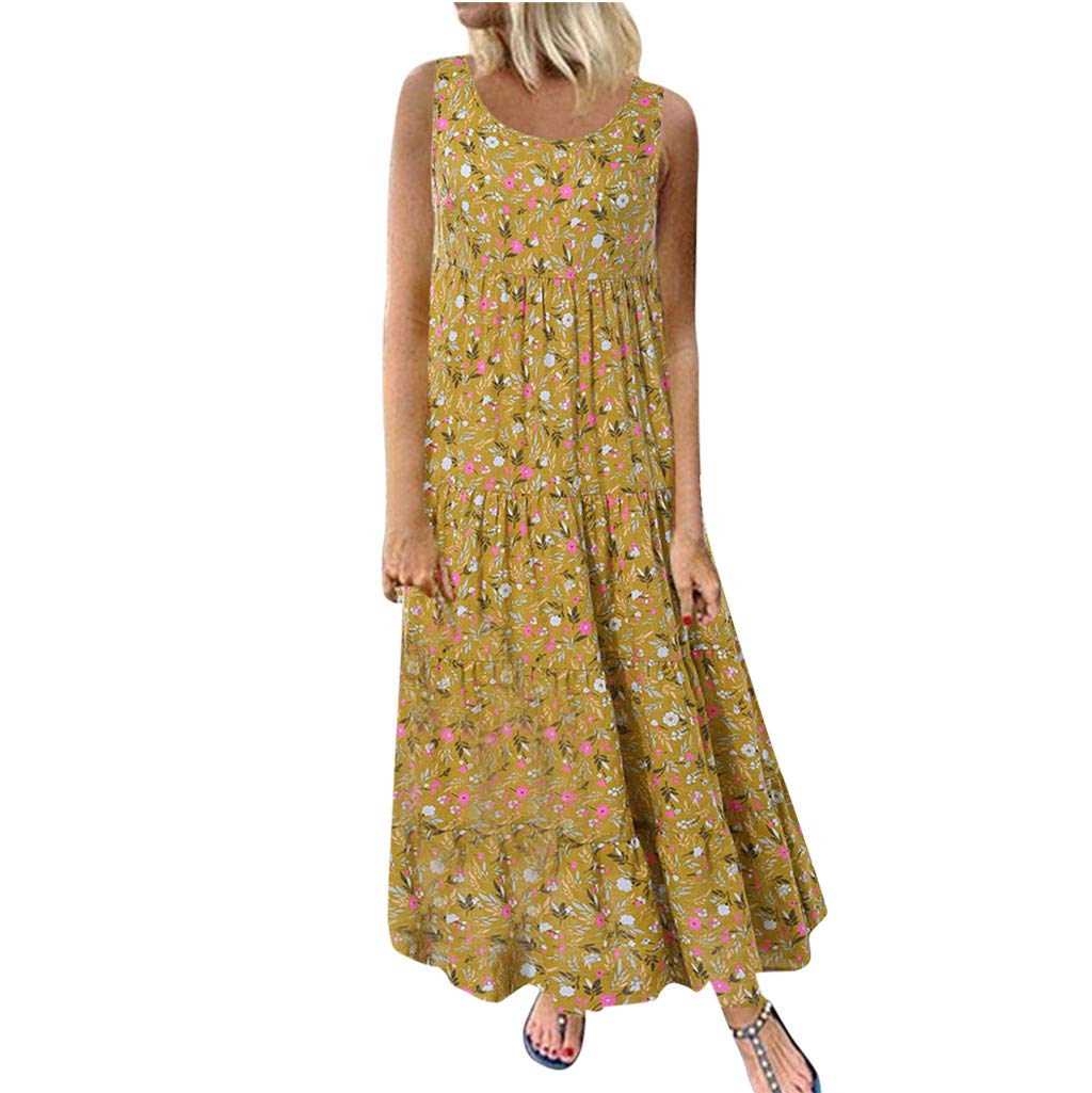 Plus Size Floral Maxi Dress for Women - Linen Sleeveless Loose Fit Casual Long Dress with Print, Perfect for Summer Beach, Vacation, and Daily Wear