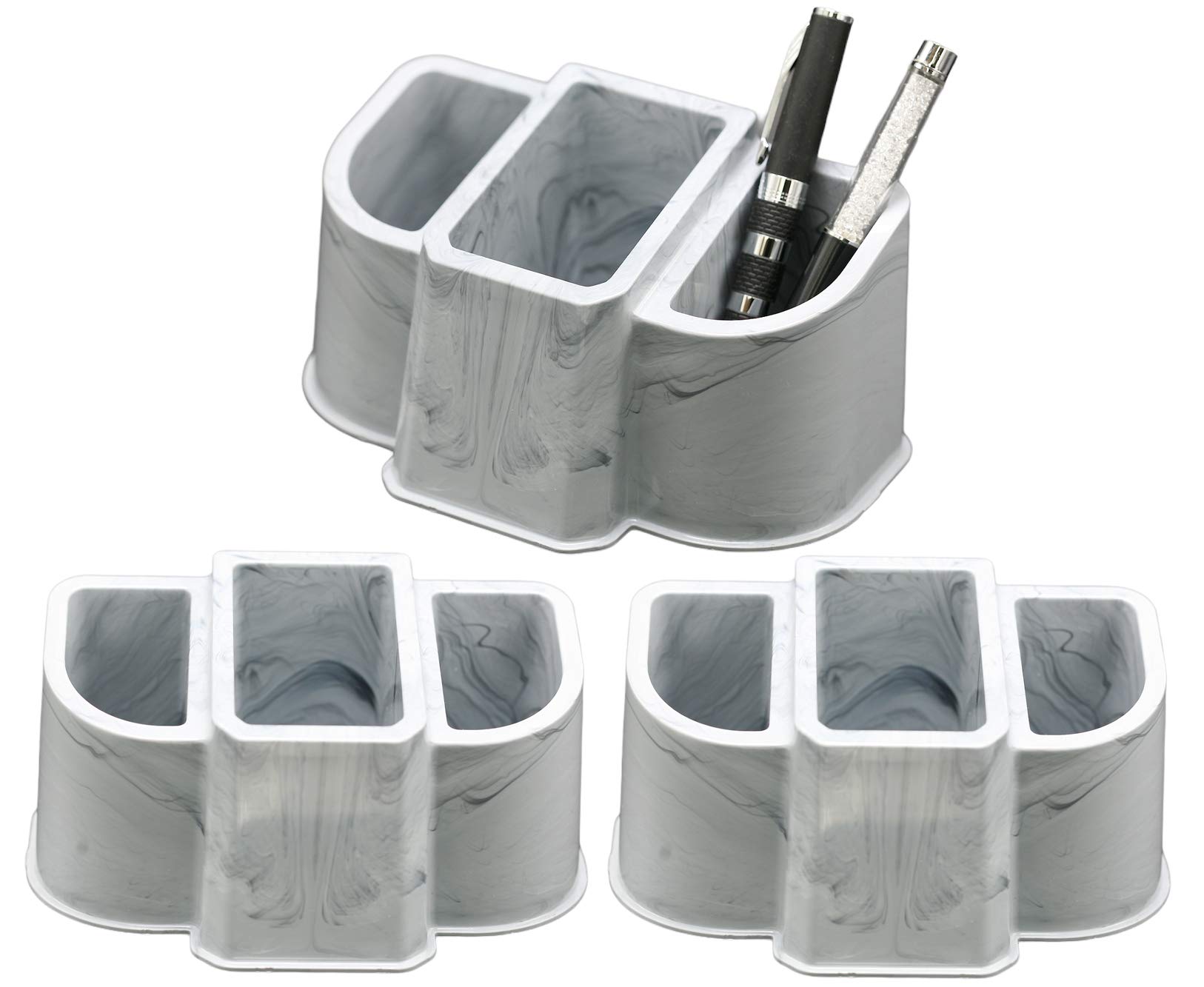 Premium Marble Gray Desk Organizer Set of 3 - Large Pen & Pencil Holder for Office, Study, or Home Workspace - Perfect for Stationery Storage and Workspace Organization