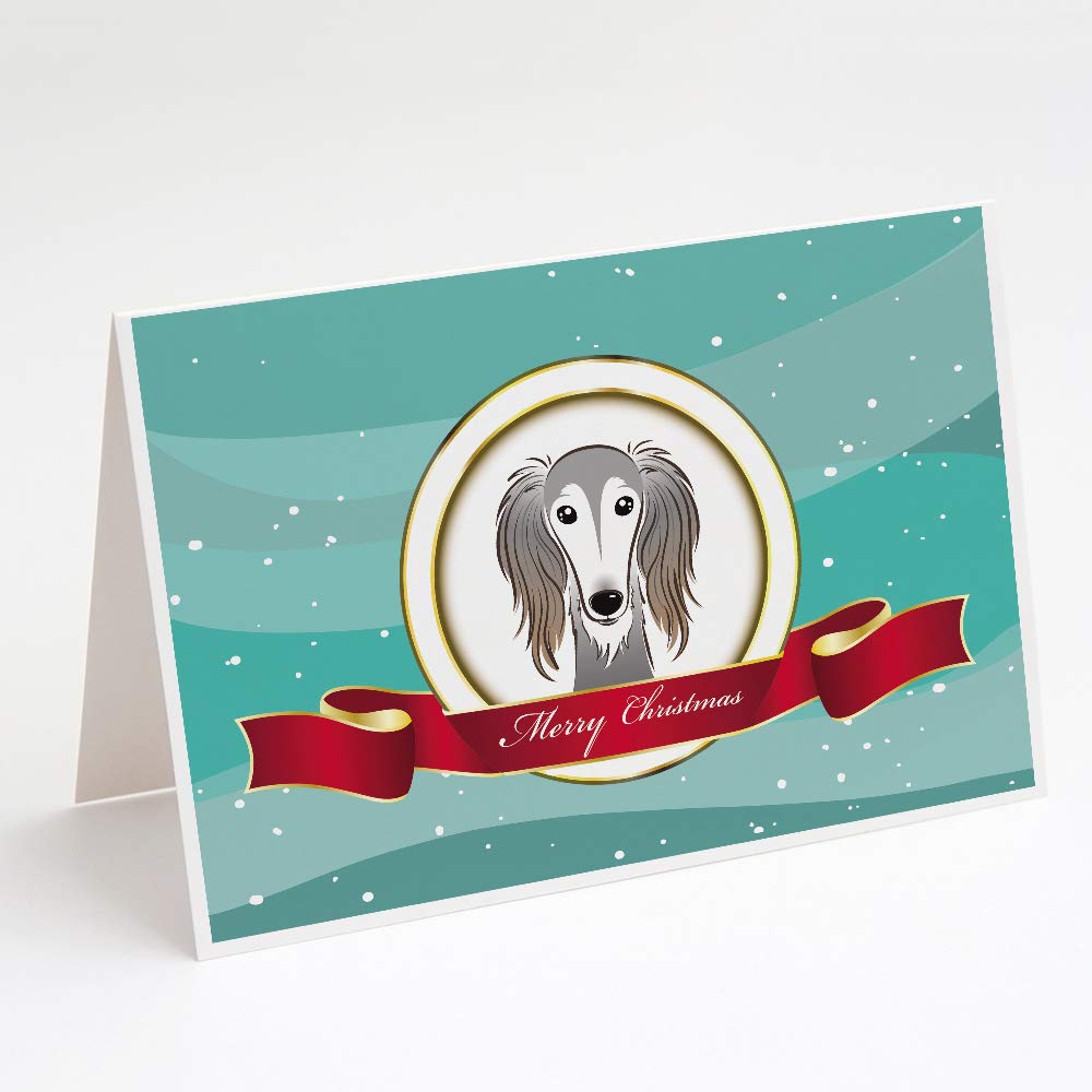 Saluki Merry Christmas Greeting Cards - Pack of 8 Blank A7 (5x7) Note Cards with Envelopes | Whimsical Holiday Stationery for Christmas Wishes, Party Invitations & Festive Correspondence