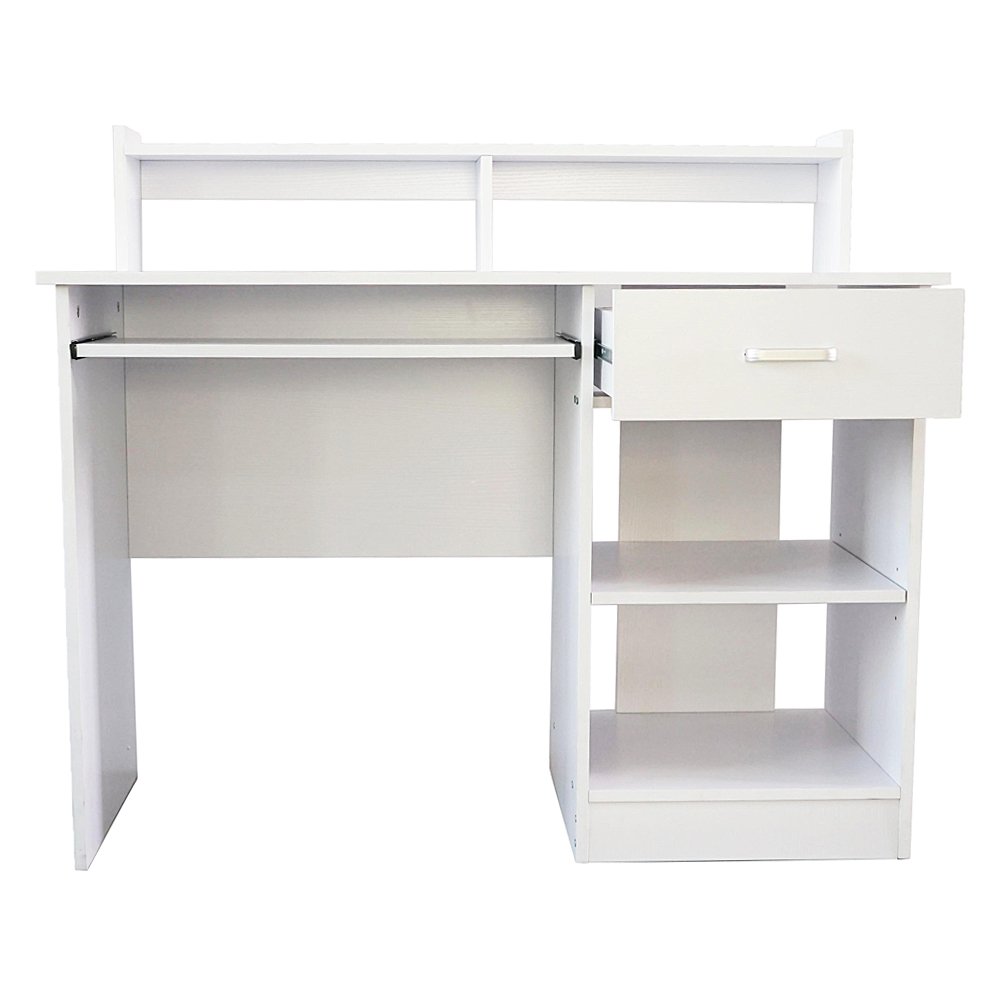 Knocbel Home Office Computer Desk with Storage Shelves & Drawers - 47 Inch White Writing Workstation for Small Spaces - Perfect for Remote Work, Study & Gaming Setup