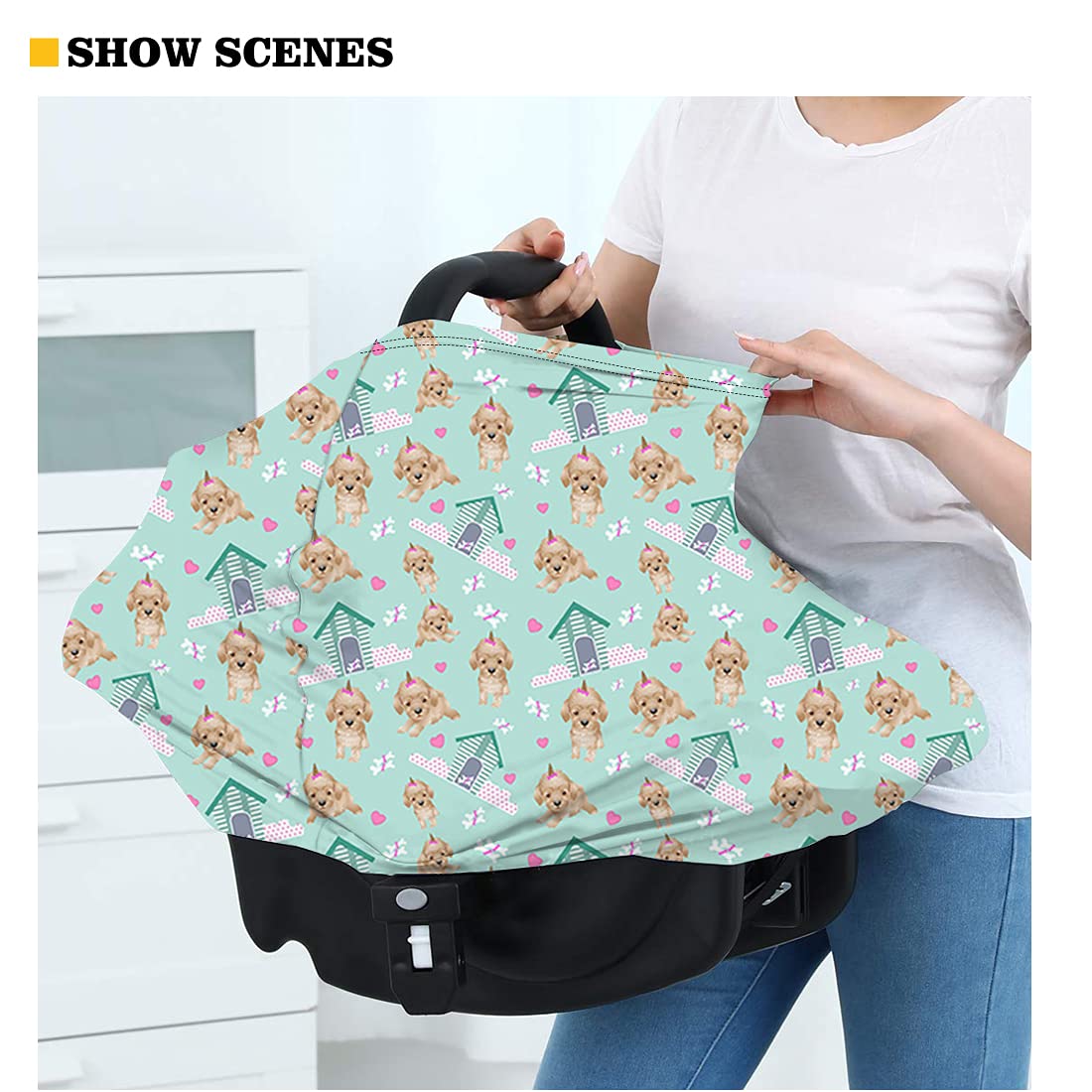 Jeiento Stretchy Baby Car Seat Cover - Breathable Nursing Cover & Breastfeeding Scarf - Infant Car Canopy & Shopping Cart Protector - Soft Elastic Blue - Perfect for Travel, Shopping and Nursing in Public