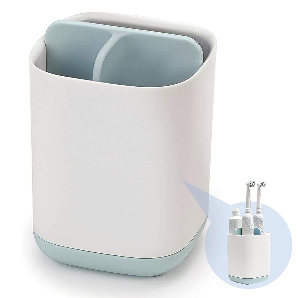 TOPOFONE Toothbrush Holder & Toothpaste Organizer - Plastic Bathroom Storage Caddy with Detachable Design for Easy Cleaning - Perfect for Vanity, Sink, and Countertop Organization (Ideal for Small Bathrooms & Travel)