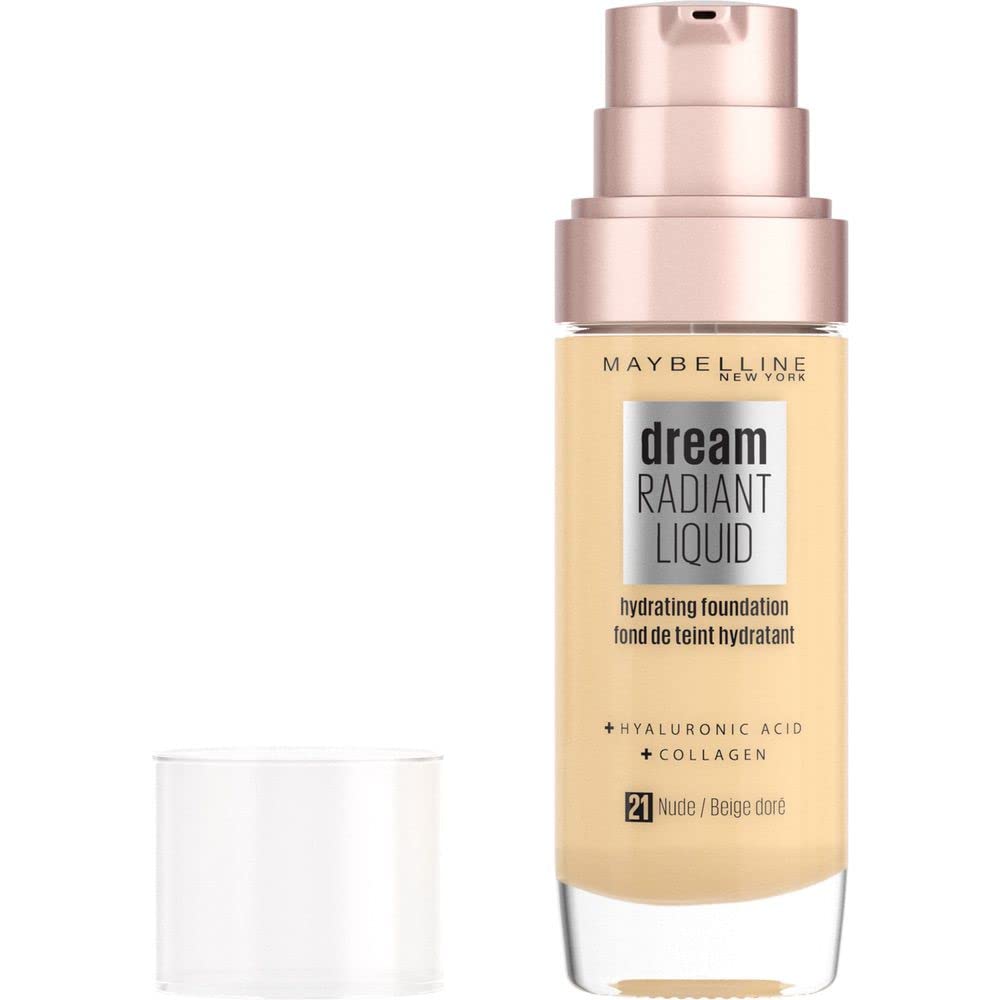Maybelline New York Dream Satin Liquid Hydrating Serum Foundation Makeup - Shade 021 Nude - Lightweight, Buildable Coverage for Daily Wear & Special Occasions