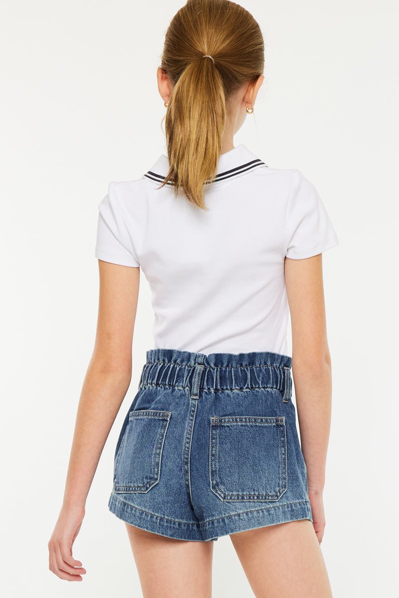 Kids Paper Bag Shorts - High Waist Elastic Waistband Shorts for Girls & Boys | Perfect for Summer, Playtime & Casual Outfits