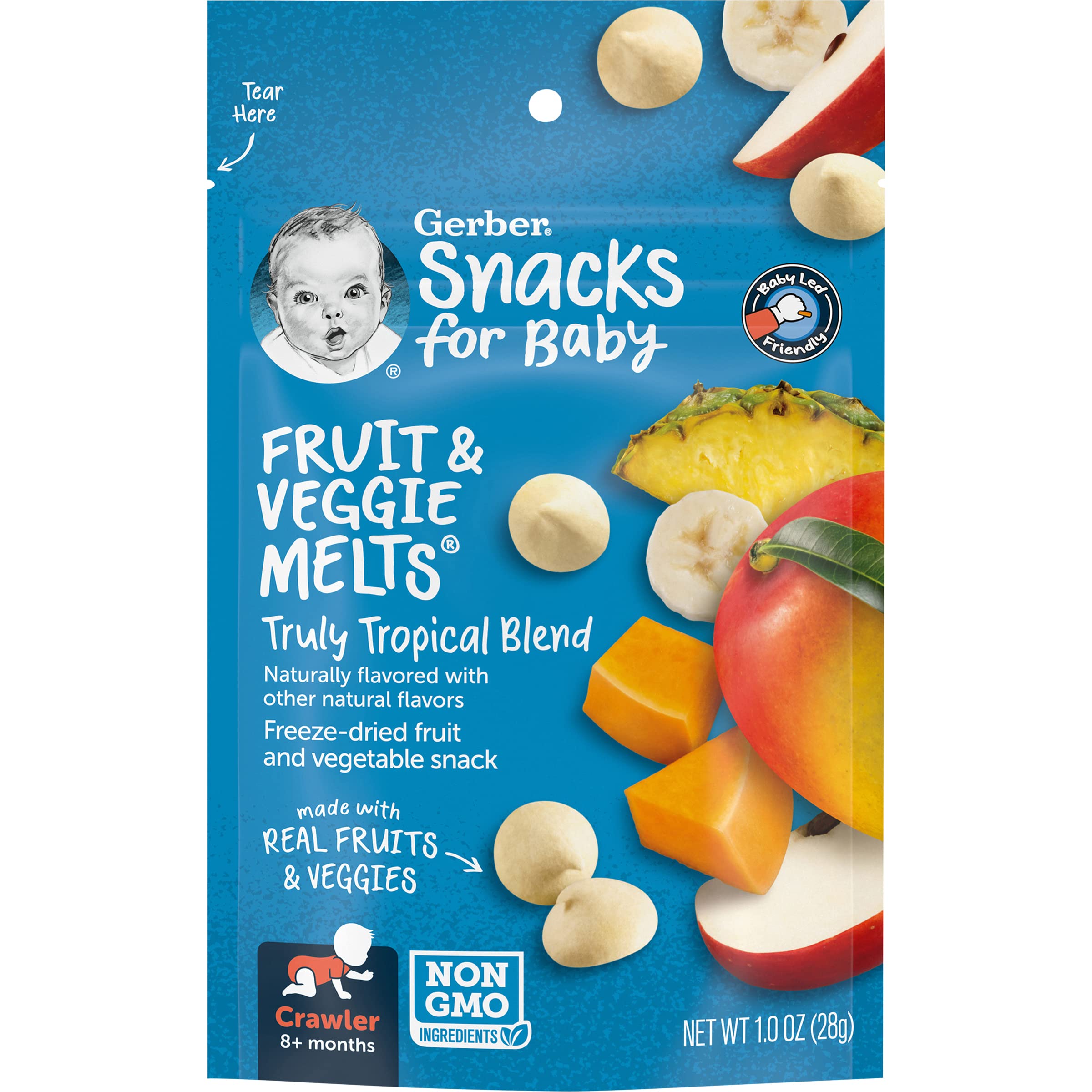 Organic Gerber Baby Snacks - Fruit & Veggie Melts, Truly Tropical Blend (1oz) | Healthy Toddler Finger Food for On-the-Go, Travel & Daycare Snacks