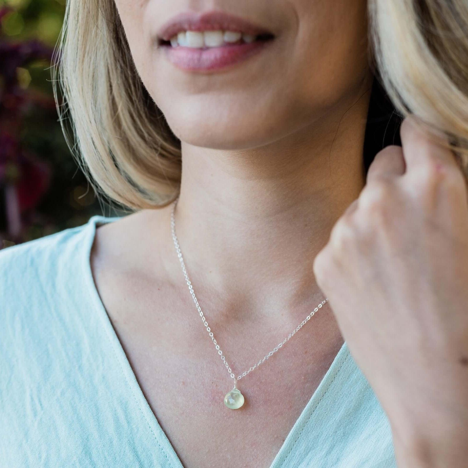 Natural Prehnite Teardrop Pendant Necklace - Healing Crystal Jewelry for Women, Dainty Gemstone Necklace for Meditation, Energy Balancing & Spiritual Gifts