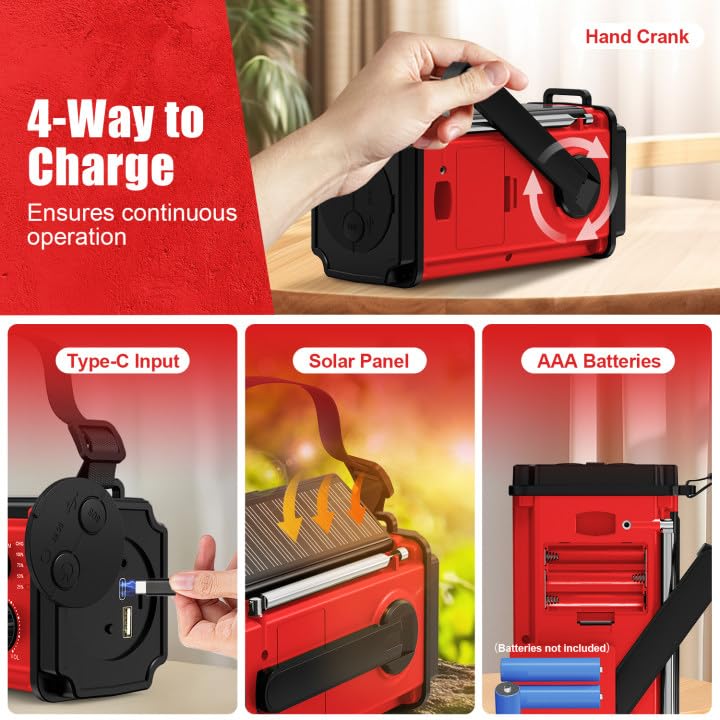 **37000mAh Solar Hand Crank Emergency Weather Radio - Portable AM/FM/NOAA Radio with USB Charger, Flashlight, Reading Light & SOS Alarm - Perfect for Camping, Hiking, and Power Outages**