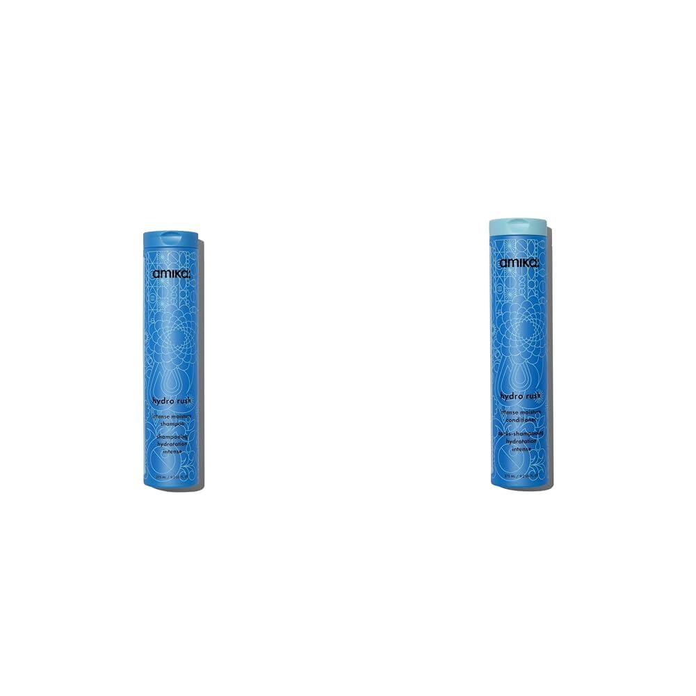 Amika Hydro Rush Intense Moisture Shampoo & Conditioner Set - 275ml Each for Dry, Damaged Hair - Hydrating & Repairing Hair Care Duo for Salon-Quality Results at Home