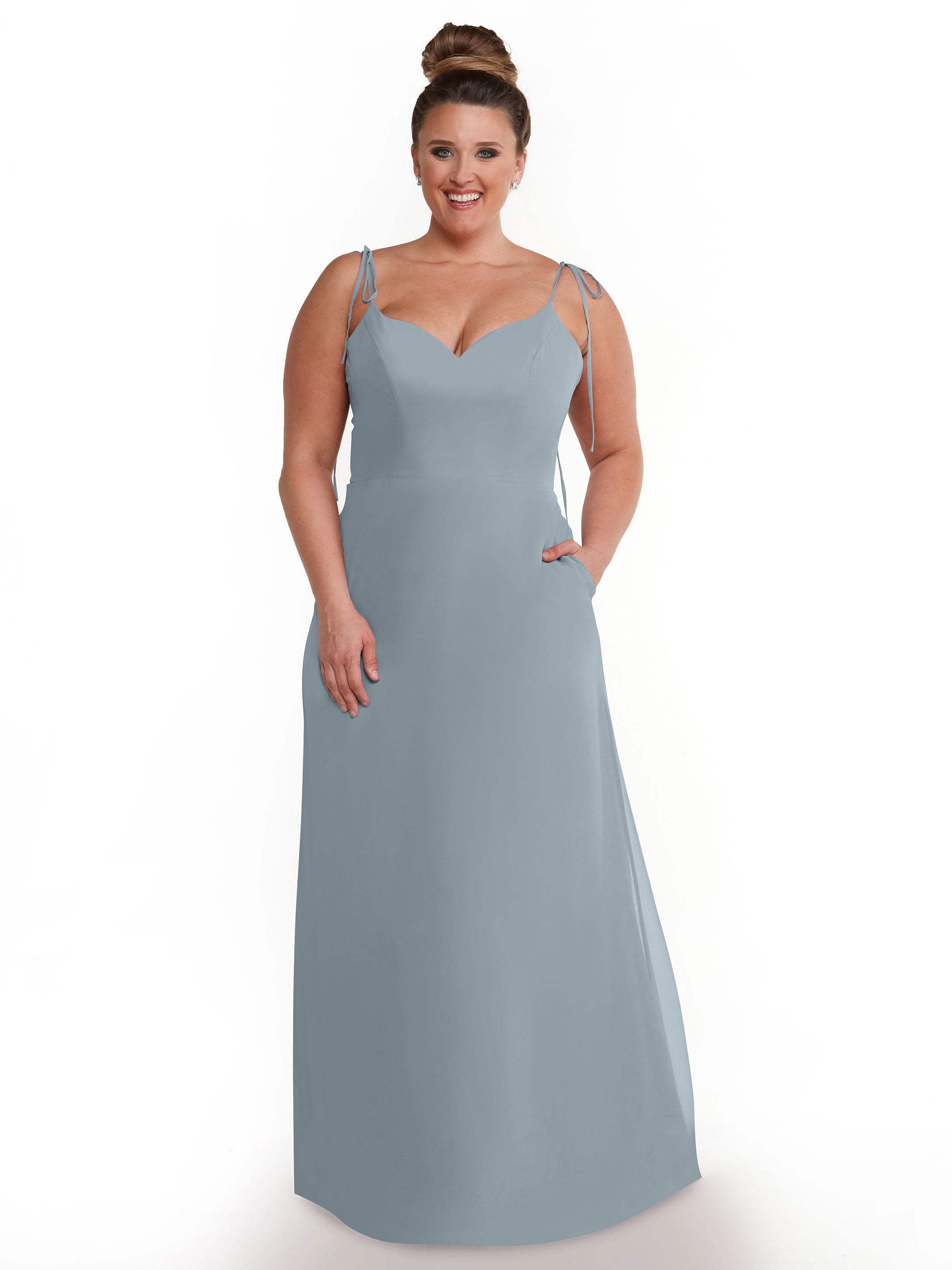 Elegant 80144 Chiffon A-Line Bridesmaid Dress with V-Neck & Spaghetti Straps - Perfect for Weddings, Formal Events & Special Occasions