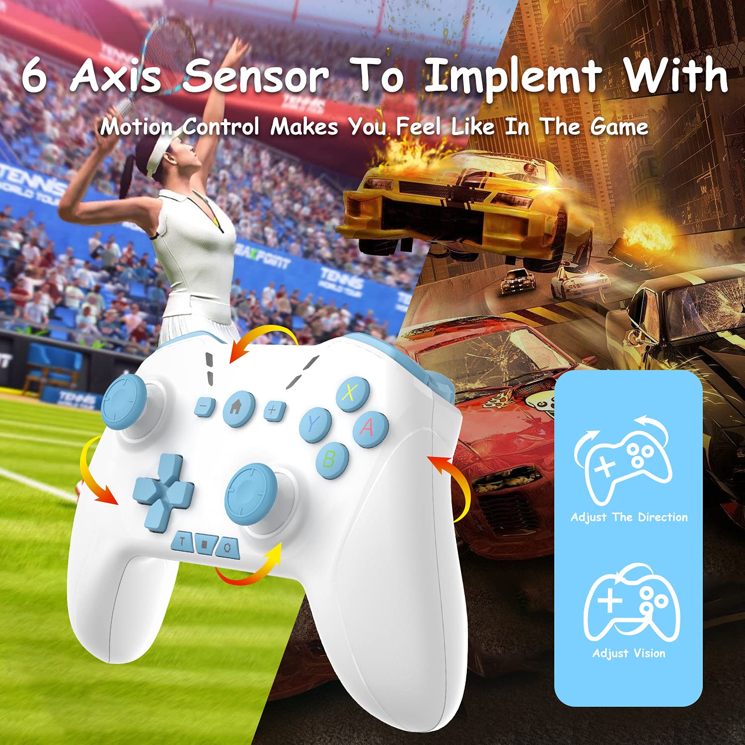 Wireless Bluetooth Controller for Switch/PC/Mobile - Dual Motion, Turbo, 6-Axis - Perfect for Black Myth: Wukong Gaming