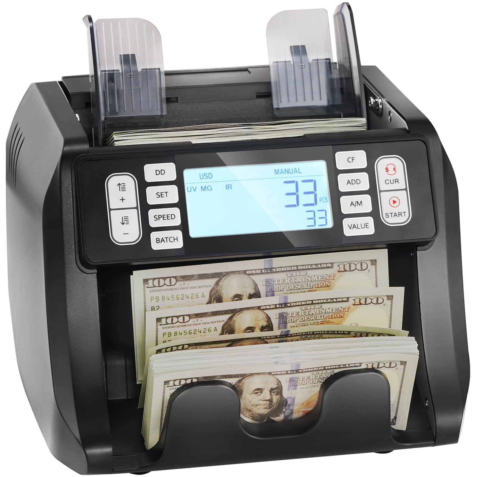 VEVOR Money Counter Machine with UV, MG, IR & DD Detection - USD/EUR Bill Counter with Add/Batch Modes & Large LCD Display - Perfect for Banks, Retail Stores & Cash-Intensive Businesses