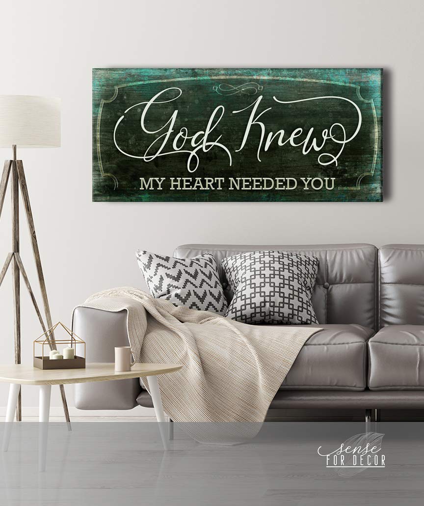 God Knew My Heart Needed You Quote Wood Framed Canvas Wall Art - Inspirational Home Decor for Bedroom, Living Room & Couples Gift (Teal, 42x19) - Perfect for Romantic Spaces & Anniversary Presents