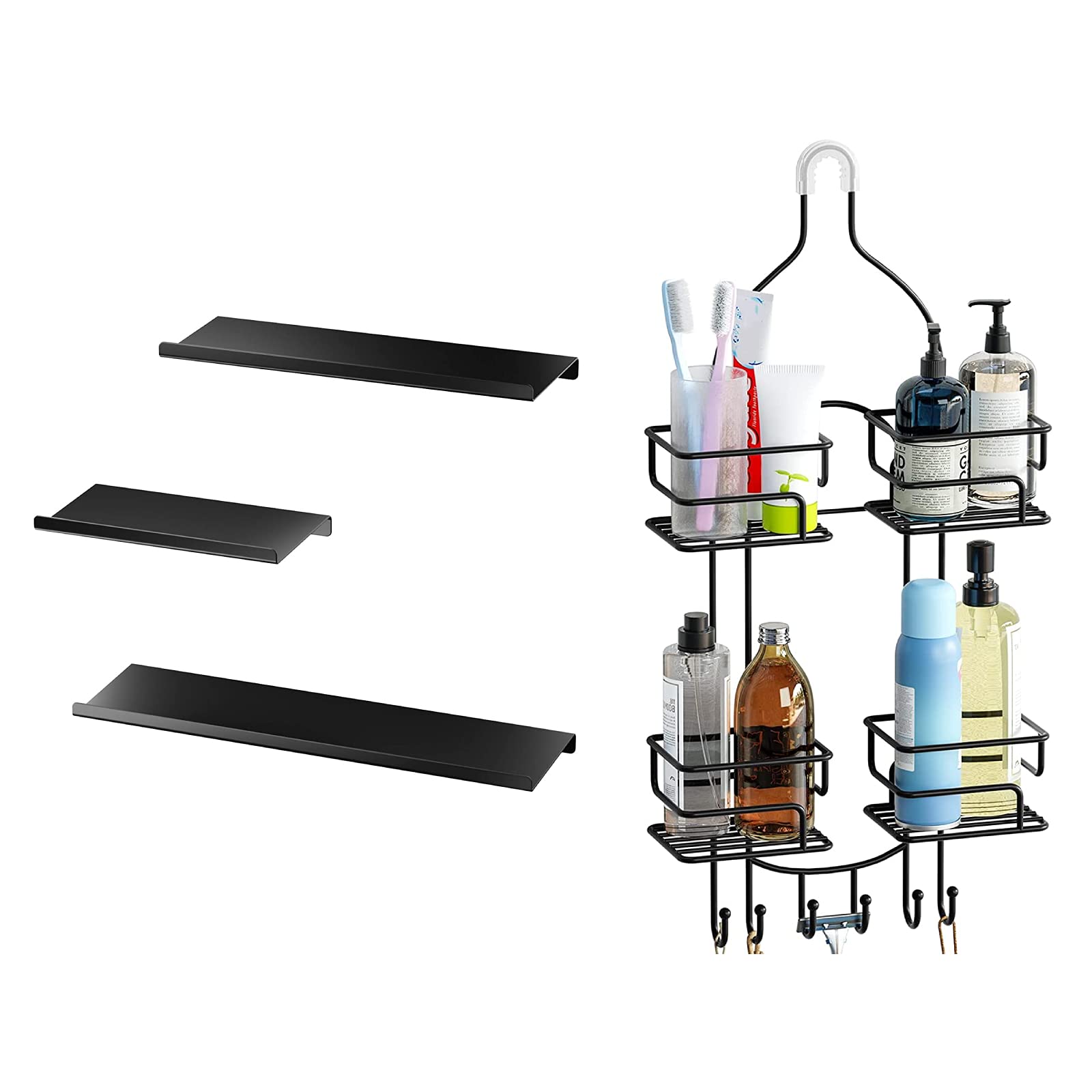 SRIWATANA Shower Caddy Organizer with Metal Floating Shelves - Rustproof Bathroom Storage Set of 2 - Perfect for Shower Organization and Small Space Bathroom Decor