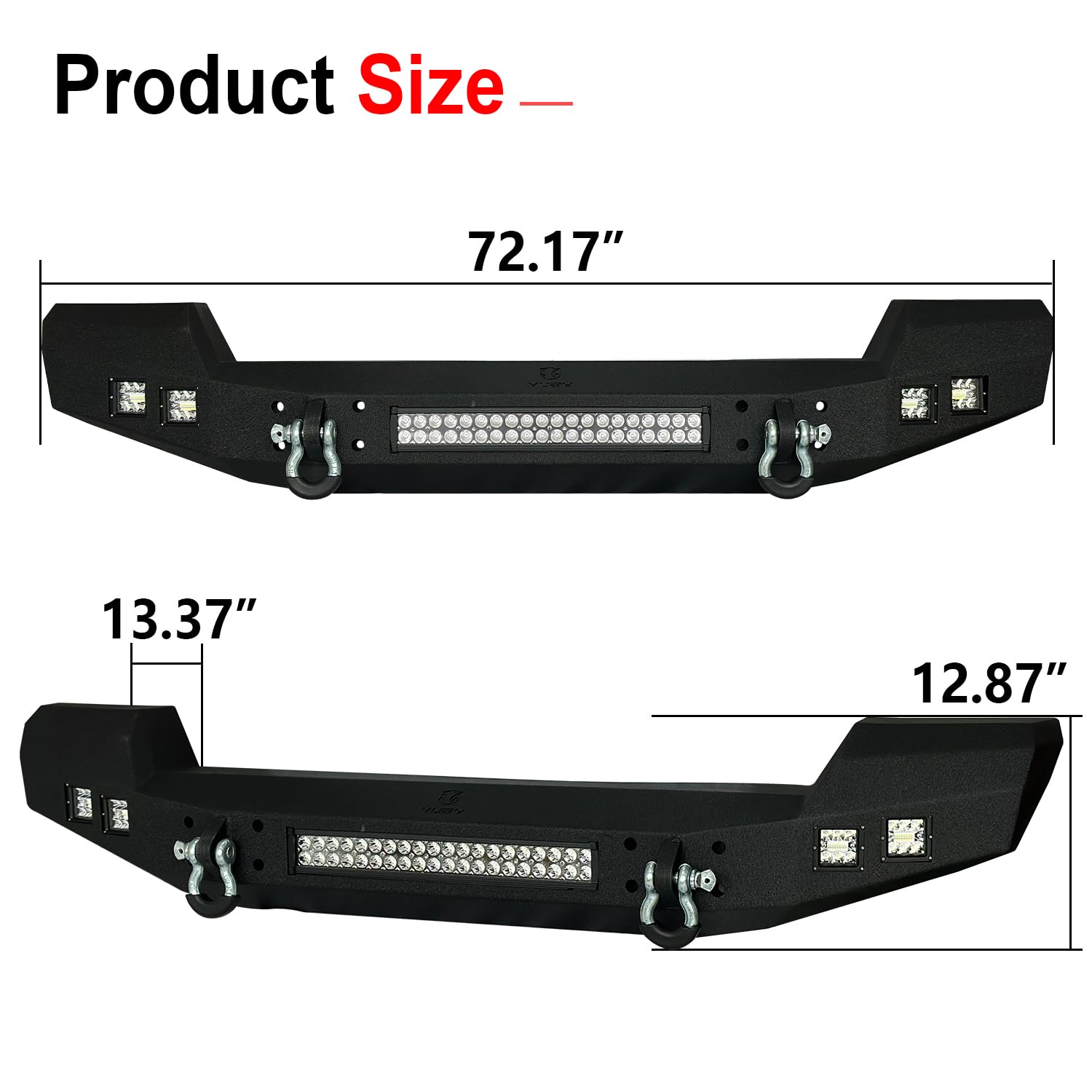 2007-2025 Jeep Wrangler JK/JKU/JL/JLU & 2020-2025 Gladiator JT Truck Front Bumper - Textured Black with 5 Aluminum LED Lights & 2 Heavy-Duty 4.75T D-Rings | Off-Road Protection & Adventure-Ready Accessory