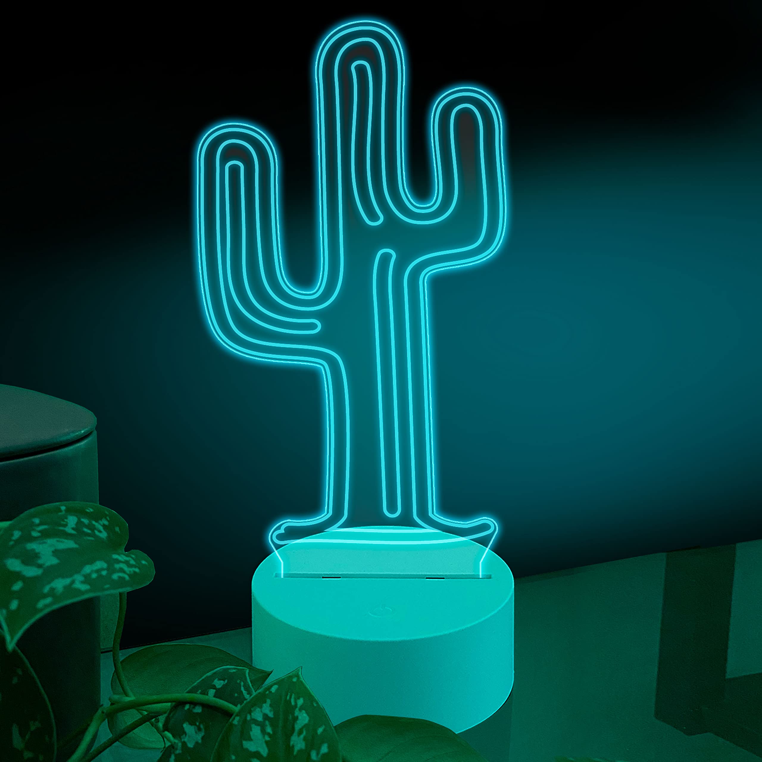 Ambesonne 3D LED Cactus Table Lamp - Touch Switch Night Light with 7 Color Changing Modes, Succulent Plant Decor for Desk, Bedroom, Office | Perfect Gift for Birthday, Christmas & Holidays (Home Decor, Mood Lighting, Texas Desert Theme)