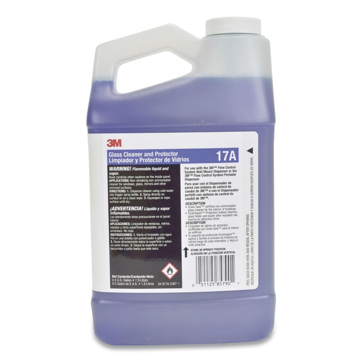 3M Glass Cleaner & Protector Concentrate 17A - 0.5 Gallon (64 oz) for Windows, Mirrors & Auto Glass - Streak-Free Shine & UV Protection - Professional Grade Cleaning Solution