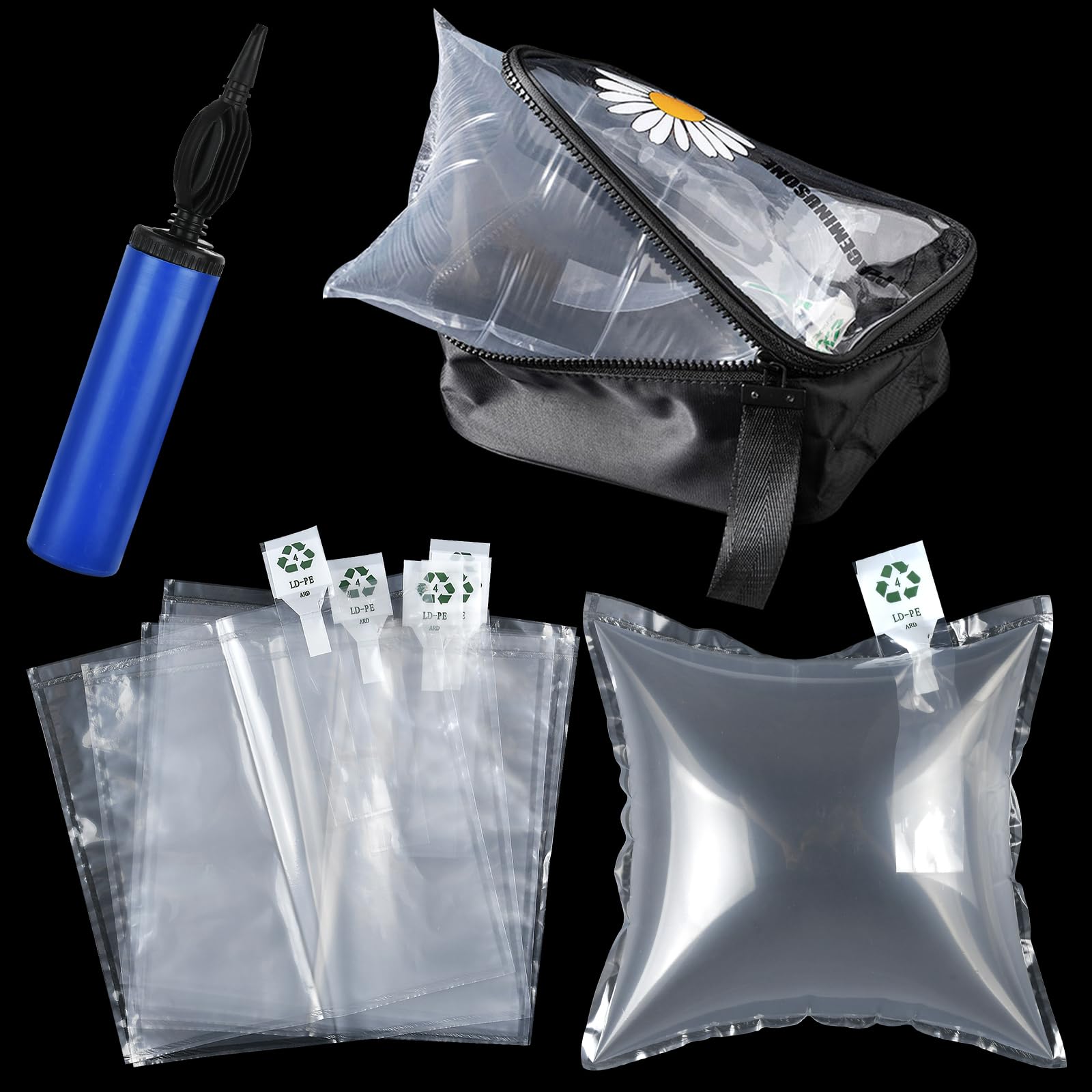 200 Pcs Clear Plastic Air Cushion Bags for Shipping & Moving - 7.9×7.9 In Inflatable Packing Air Pillows with Free Pump - Protective Packaging for Fragile Items, Electronics & Furniture