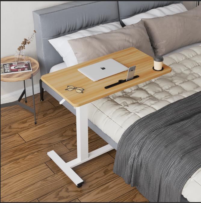 Adjustable Pneumatic Overbed Table - Mobile Laptop Desk with Tray for Hospital, Bedside & Home Office (31