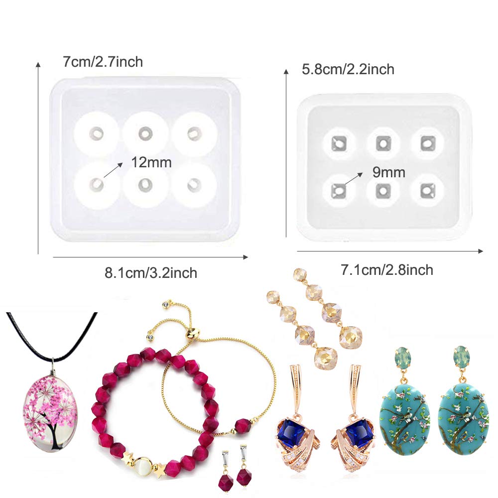6 Pack Silicone Resin Molds with Holes - DIY Epoxy Jewelry Making Kit for Cabochon Gemstone, Pendant & Earrings - Perfect for Handmade Jewelry Crafting and DIY Gifts