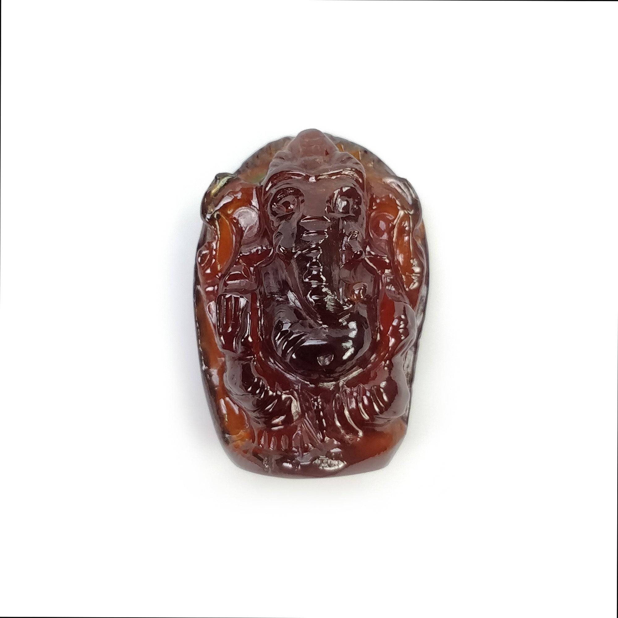 Natural Hessonite Garnet Gemstone Carving - 21.75ct Untreated Hand Carved Lord Ganesha Statue (20x14mm) | Spiritual Gift, Meditation Aid & Home Decor | Includes Authenticity Video