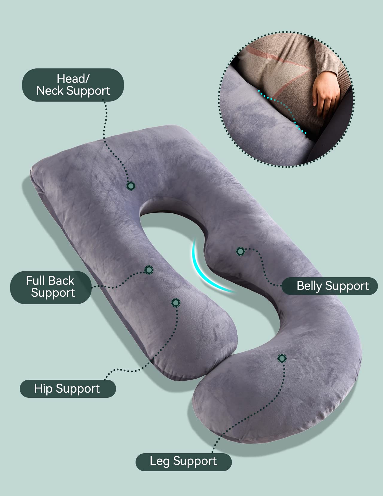 Momcozy Nursing Bras for Breastfeeding - Comfortable Maternity Bra in Brown Size Large | U-Shaped Pregnancy Pillow with Removable Cover for Full Body Support - Perfect for Sleeping, Nursing & Relaxing During Pregnancy