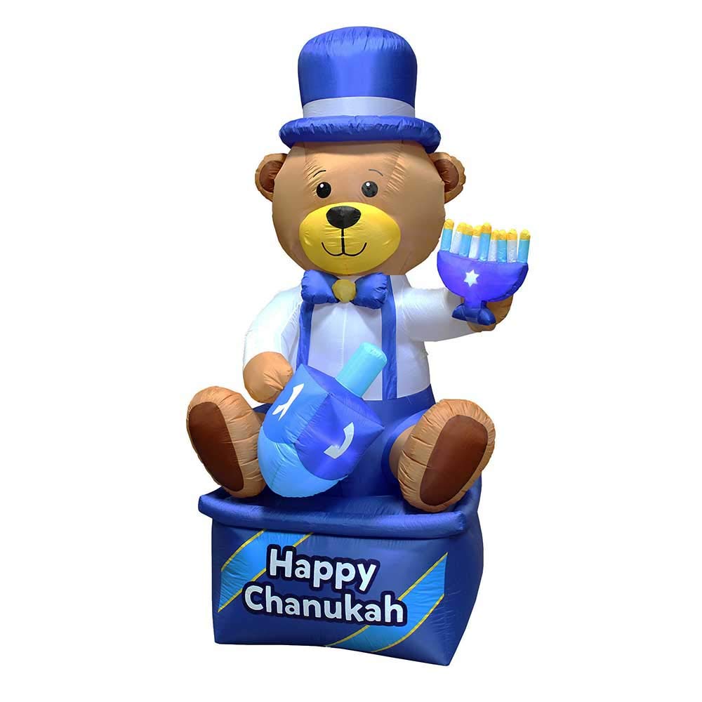 8' Inflatable Hanukkah Bear Yard Decoration with Built-in LED Lights - Multi-Blue Chanukah Indoor/Outdoor Decor - Includes Air Blower & Tie-Down Stakes - Perfect for Hanukkah Lawn, Garden, and Holiday Party Decorations