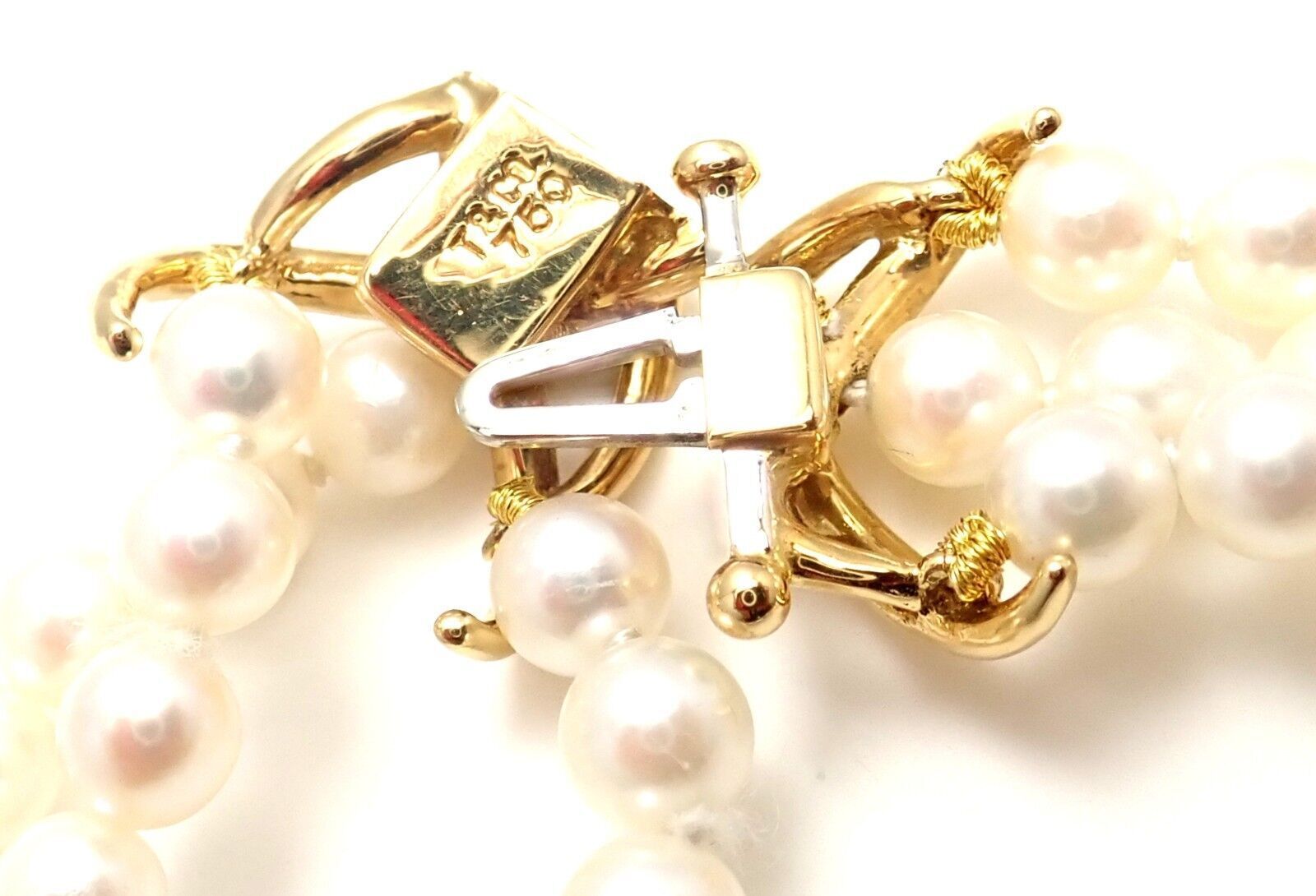 Authentic Tiffany & Co 18k Yellow Gold Diamond 3-Strand Pearl Necklace - Luxury Jewelry for Weddings, Anniversaries & Special Occasions