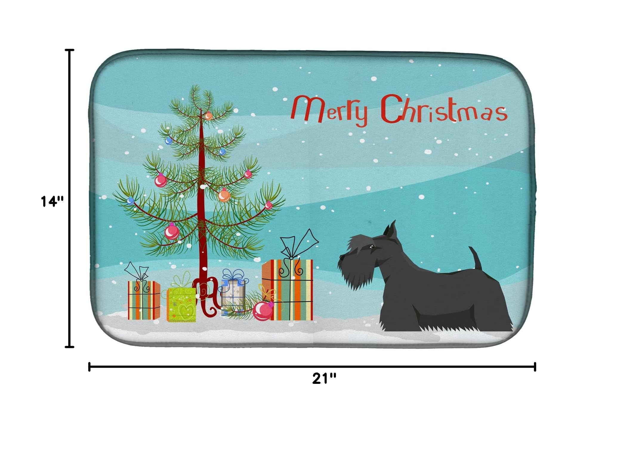 Scottish Terrier Christmas Dish Drying Mat - Absorbent Kitchen Counter Pad for Holiday Decor