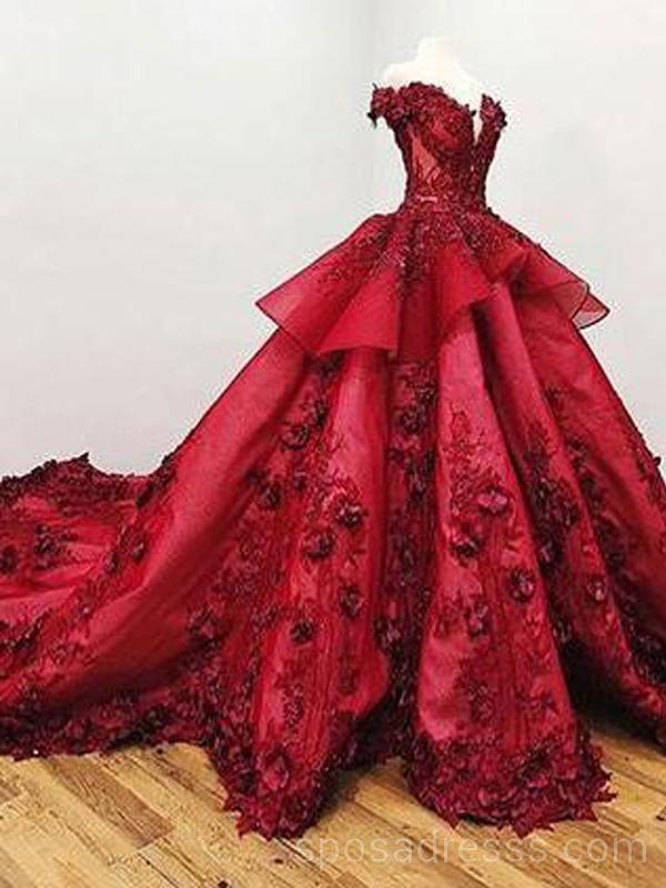 Elegant Off Shoulder Red Lace Ball Gown - Long Evening Prom Dress for Women | Custom Sweet 16 Dresses | Perfect for Formal Events, Homecoming, Quinceañera & Special Occasions