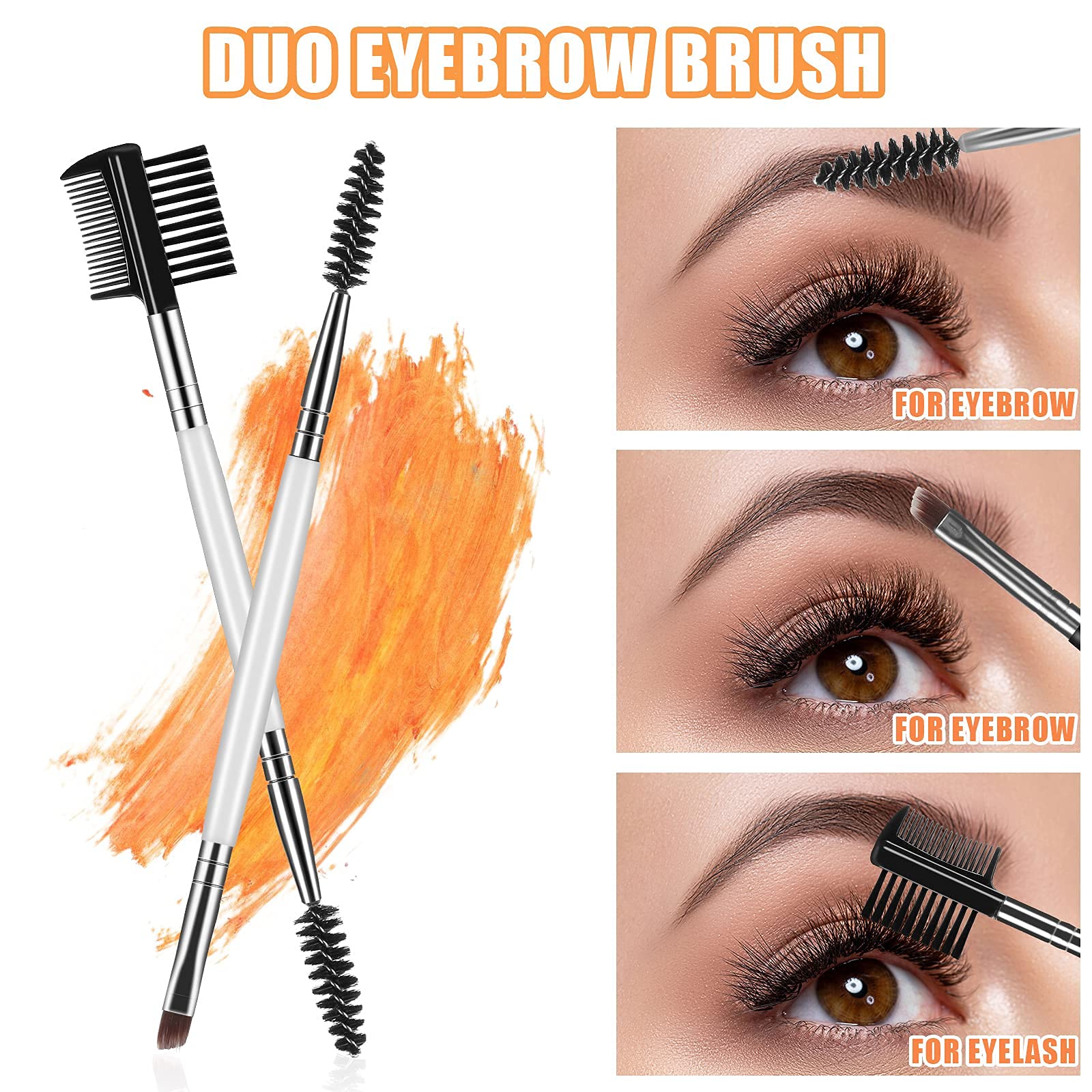 Coolon Professional Eyebrow Brush and Comb Set - 2Pcs Eyebrow Brushes with Spoolie & Angled Brush for Precise Makeup Application, Blending & Grooming (White) - Perfect for Eyebrow Shaping, Eyeliner & Daily Makeup Routine