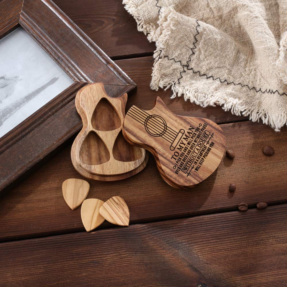 Custom Wooden Guitar Picks Set of 3 with Engraved Box - Personalized Music Gift for Guitar, Bass & Ukulele Players - Unique Birthday, Valentine's Day Present for Husband, Musicians - Perfect for Live Performances, Studio Sessions & Romantic Surprises