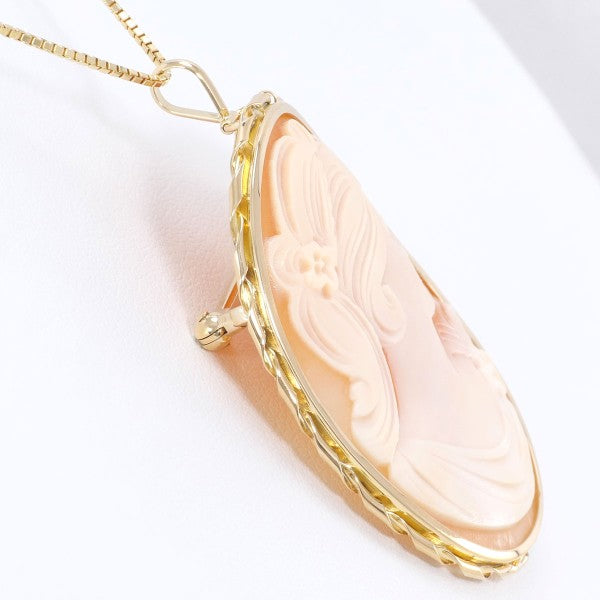 18K Yellow Gold Shell Cameo 2-Way Convertible Necklace & Brooch - Elegant Vintage Jewelry for Weddings, Parties & Special Occasions