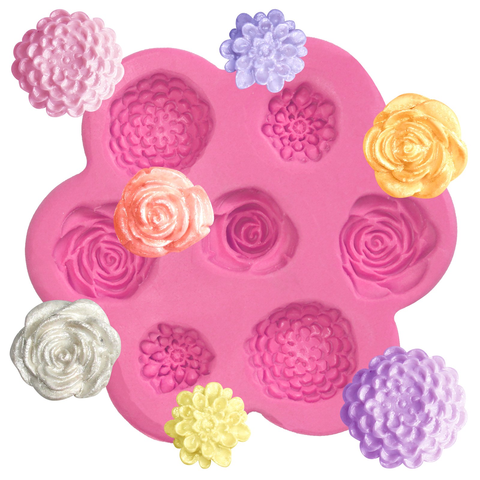 7-Cavity Mini Flower Silicone Mold for Cake Decorating, Cupcake Toppers, Polymer Clay & Soap Making - Perfect for DIY Baking, Wedding Cakes, and Handmade Crafts