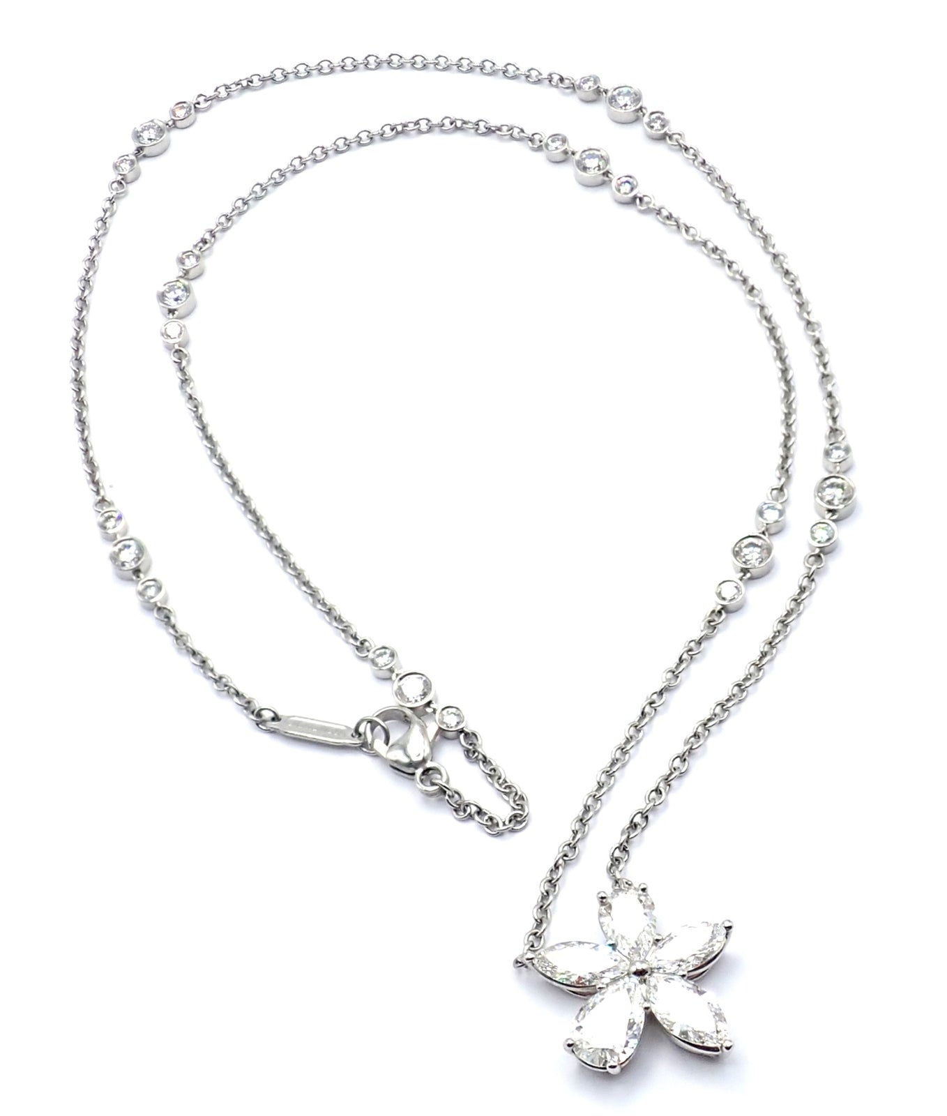 Authentic Tiffany & Co Victoria Platinum Diamond Mixed Cluster Pendant Necklace | Luxury Jewelry Gift for Women | Perfect for Weddings, Anniversaries & Special Occasions