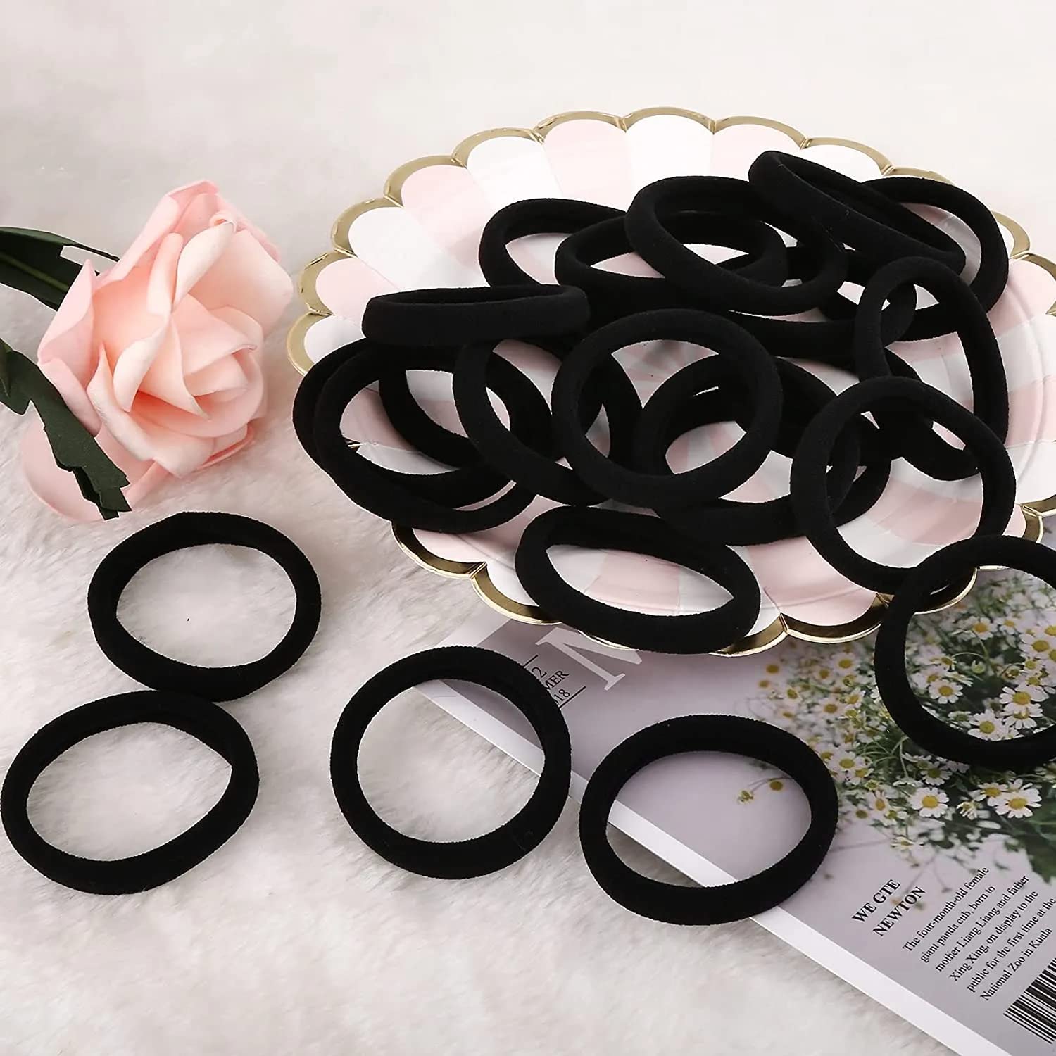 Osceola Cotton Hair Bands for Women & Girls - Soft Elastic Hair Ties, Stretchy Ponytail Holders for Thick & Thin Hair (100-Pack, Black) - Perfect for Workouts, Yoga, School & Everyday Styling