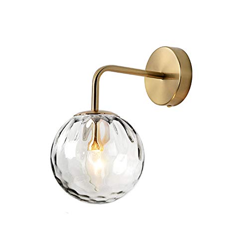 LITFAD Golden Spherical Wall Lamp - Modern Minimalist 1-Light LED Wall Sconce with Rippled Glass Shade & Adjustable Arm - Perfect for Kitchen, Study, Bedroom, Foyer & Hallway Lighting Decor