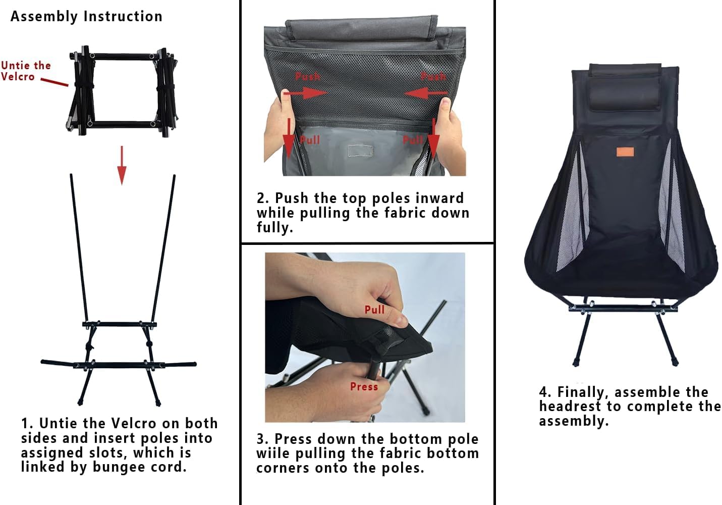 Compact Portable Folding Camping Chair with Side Pocket & Headrest - Lightweight Backpacking, Hiking & Beach Chair for Outdoor Adventures (166ZZ-A) - Perfect for Camping Trips, Picnics, Beach Days and Backyard Relaxation